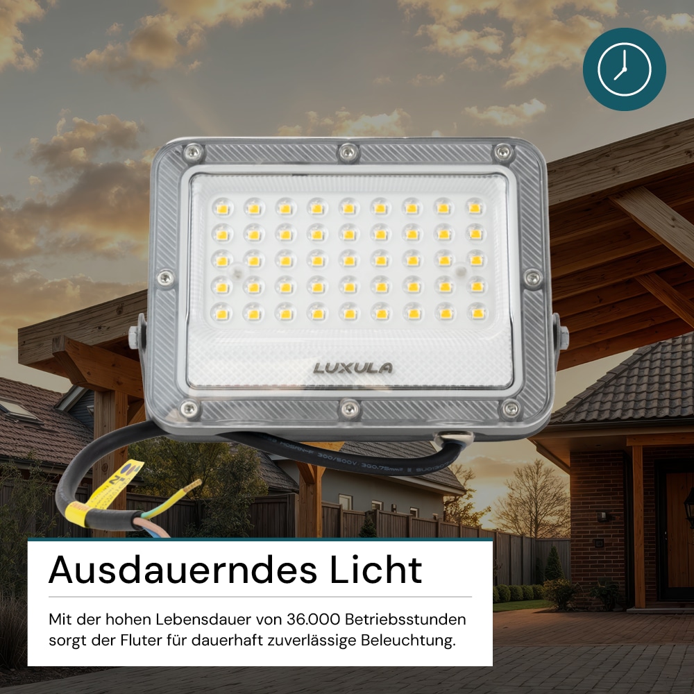 LUXULA LED-Fluter, EEK: E, 30W, 3900lm, 4000K, IP65, grau LUXULA LED-Fluter, EEK: E, 30W, 3900lm, 4000K, IP65, grau