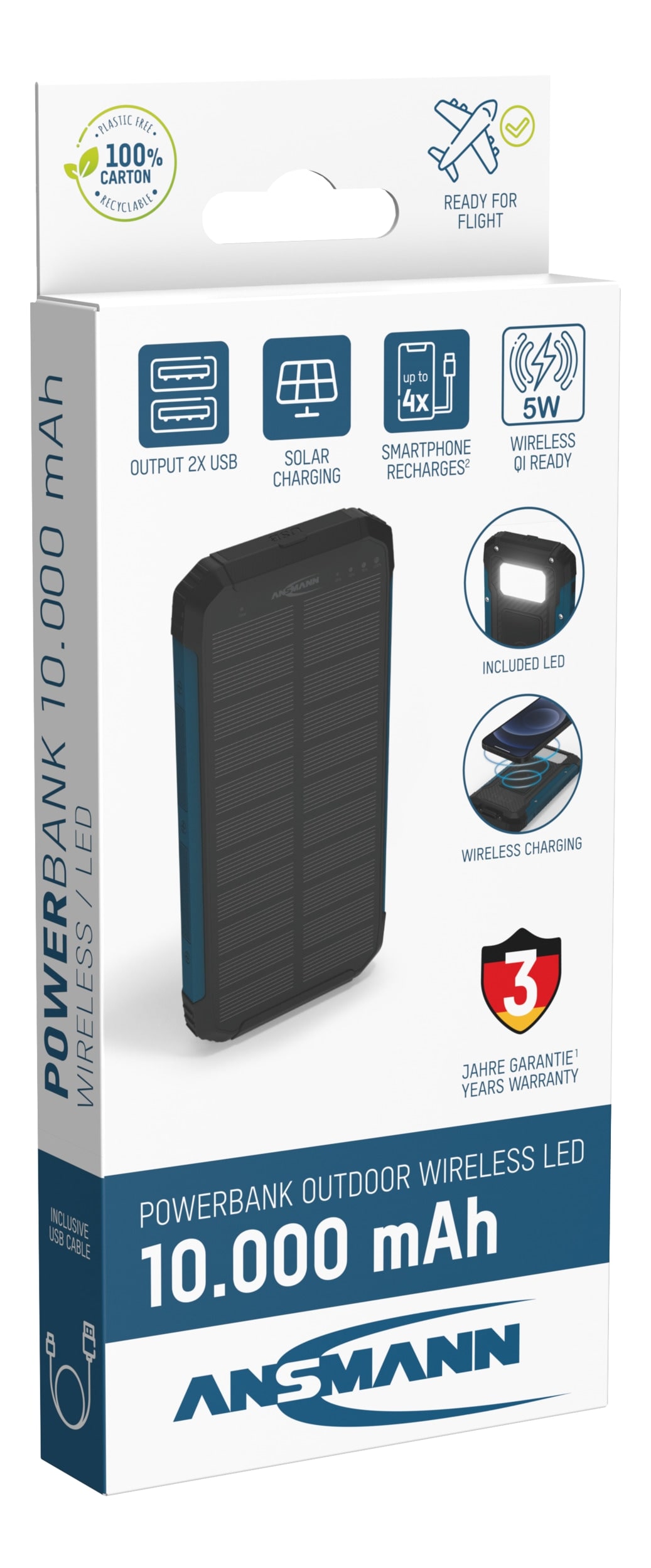ANSMANN Solar Powerbank PB 212 QI-Lader 1700-0164 ANSMANN Solar Powerbank PB 212 QI-Lader 1700-0164