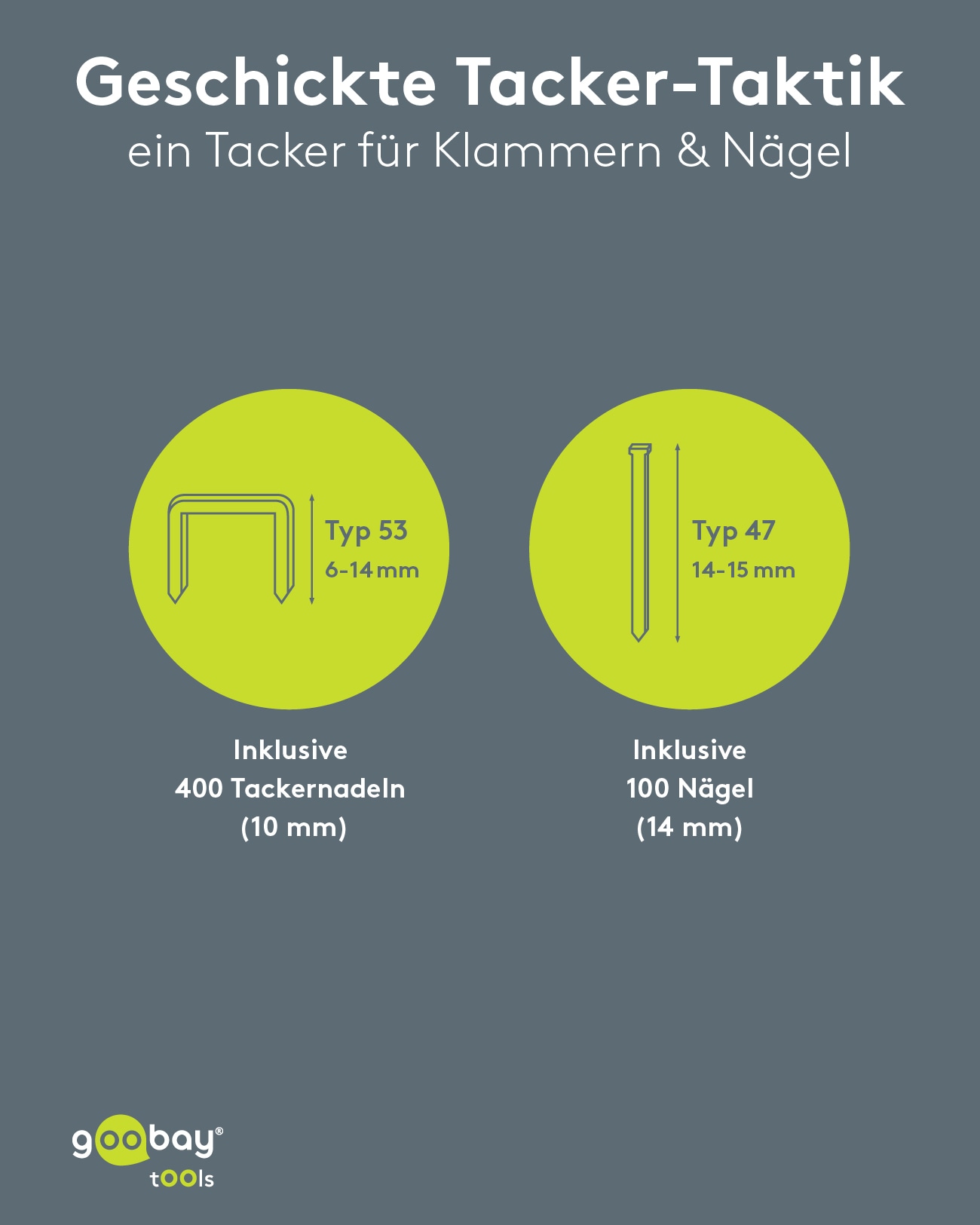 GOOBAY TOOLS 2in1 Elektrotacker-Set, 77820, mit 400 Tackernadeln und 100 Nägeln GOOBAY TOOLS 2in1 Elektrotacker-Set, 77820, mit 400 Tackernadeln und 100 Nägeln
