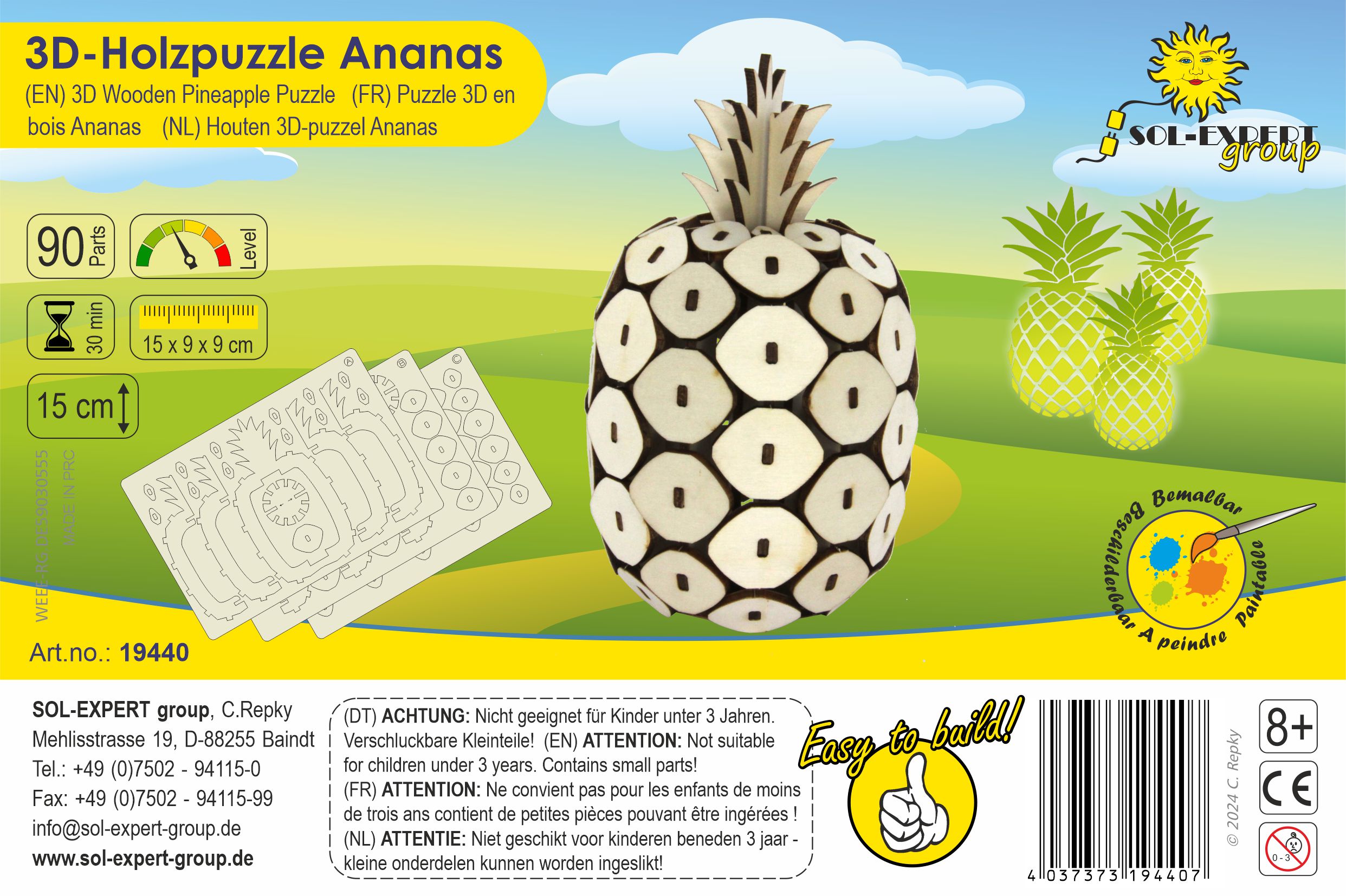 SOL-EXPERT 3D Holz Bausatz Ananas SOL-EXPERT 3D Holz Bausatz Ananas