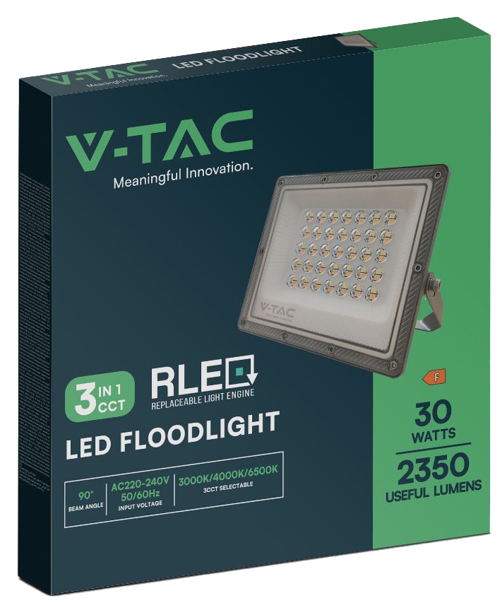 V-TAC LED-Fluter, VT-44030, EEK: F, 30 W, 2350lm, IP65, CCT, gr V-TAC LED-Fluter, VT-44030, EEK: F, 30 W, 2350lm, IP65, CCT, gr