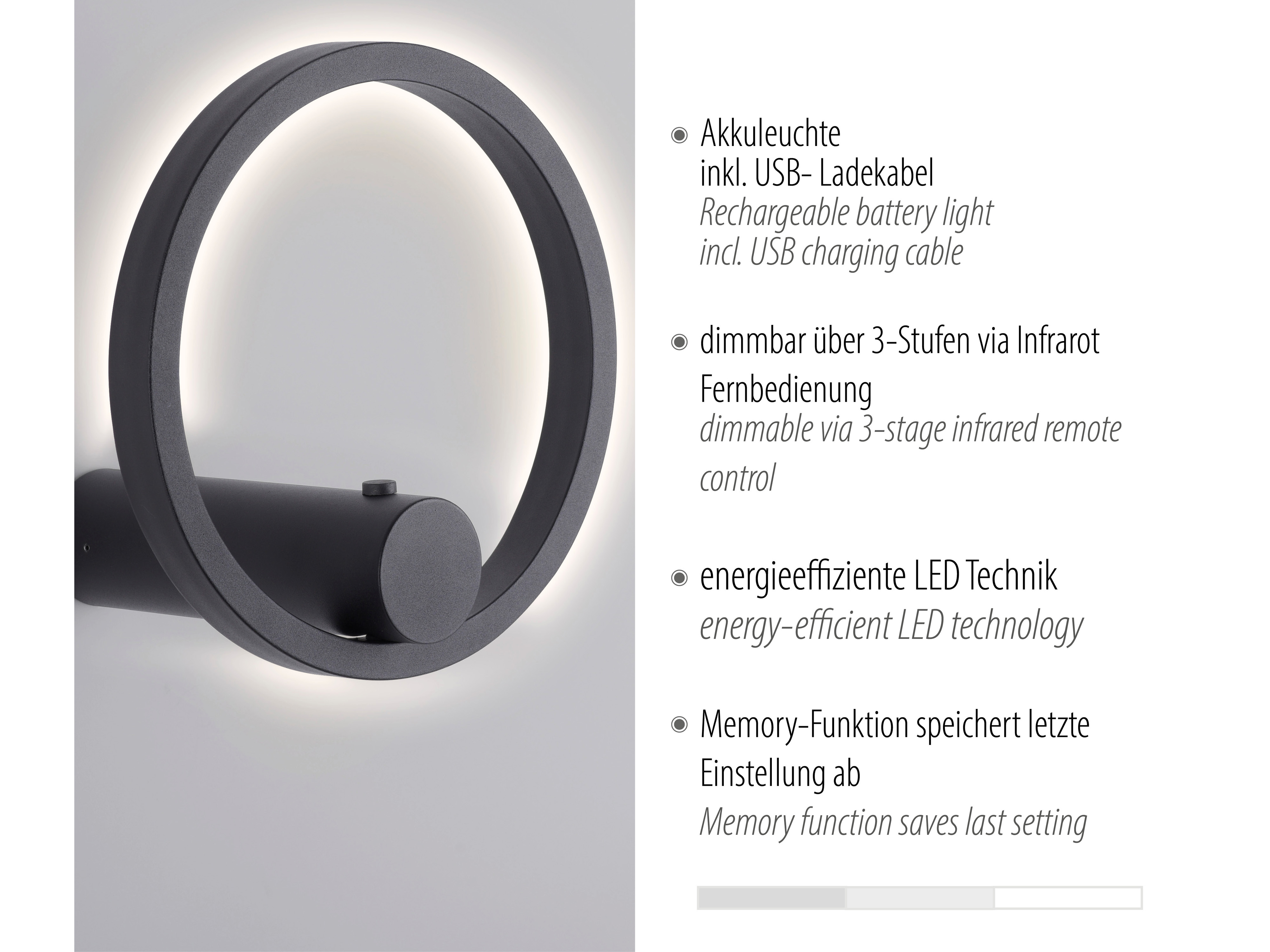 JUST LIGHT LED-Akku Wandleuchte 18280-13, 6W, 660lm, 3000K, anthrazit JUST LIGHT LED-Akku Wandleuchte 18280-13, 6W, 660lm, 3000K, anthrazit