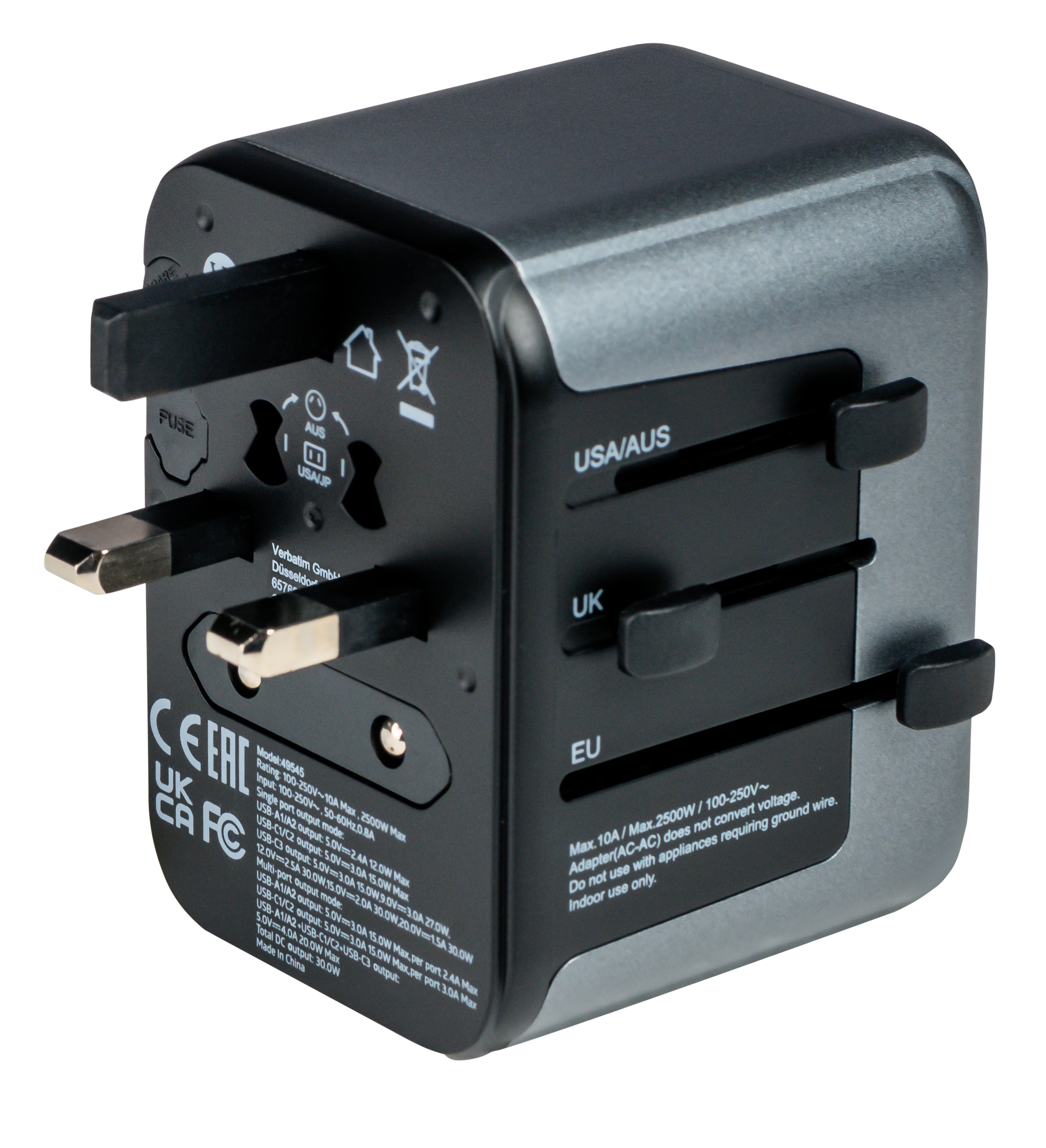 VERBATIM Universal-Reise-Adapter UTA-03, 1x Stromstecker, 2x USB-A, 3x USB-C VERBATIM Universal-Reise-Adapter UTA-03, 1x Stromstecker, 2x USB-A, 3x USB-C