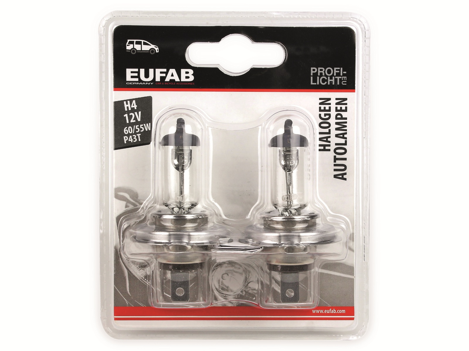 EUFAB Halogen-Autolampe H4, 12V, 60/55W, P43T, 2 Stück EUFAB Halogen-Autolampe H4, 12V, 60/55W, P43T, 2 Stück