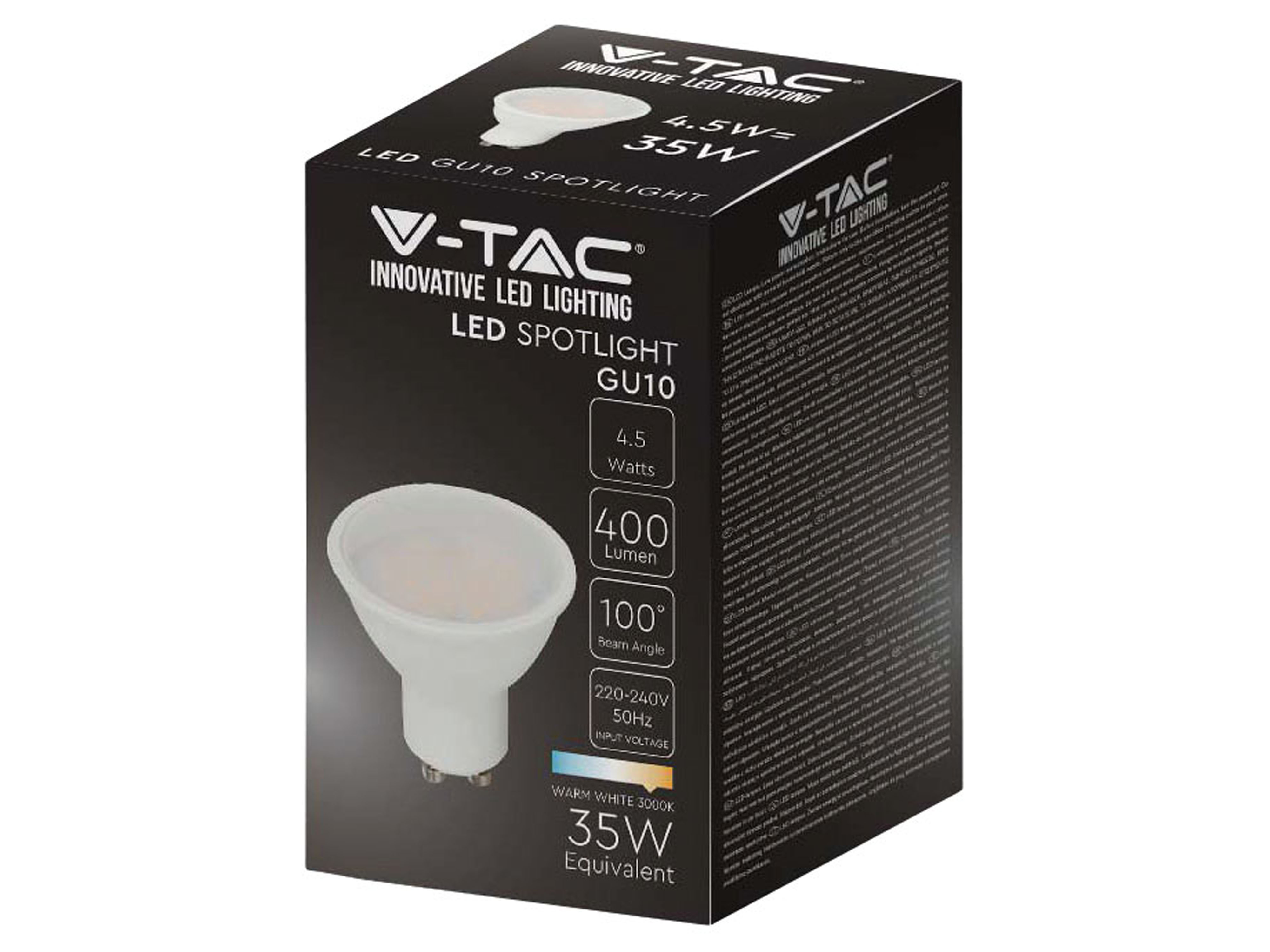 V-TAC LED-SMD-Lampe, PAR16, GU10, EEK: F, 4,5W, 400lm, 3000K V-TAC LED-SMD-Lampe, PAR16, GU10, EEK: F, 4,5W, 400lm, 3000K