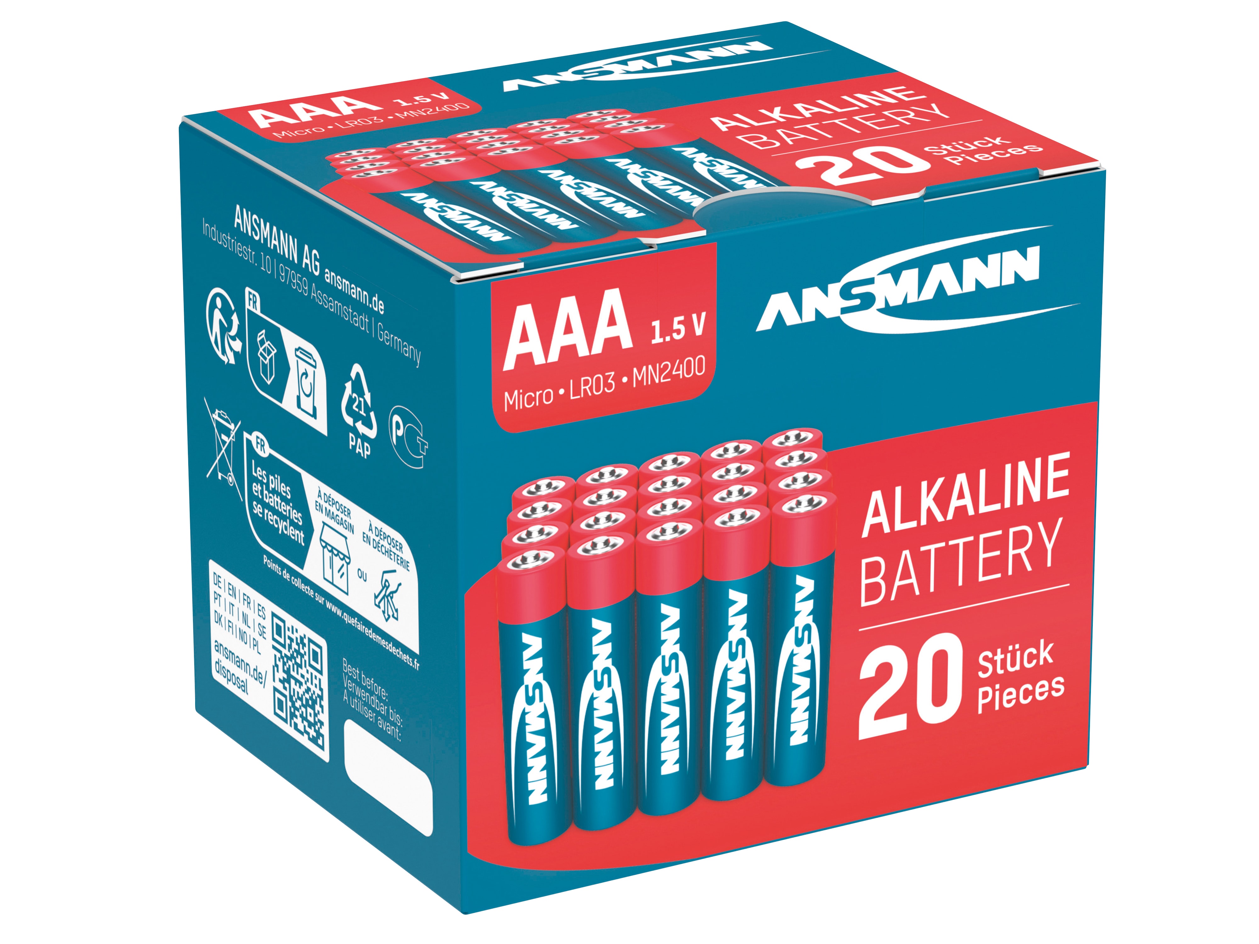 ANSMANN Micro-Batterie-Set, Alkaline, 20 Stück in einer Box, 1,5 V- ANSMANN Micro-Batterie-Set, Alkaline, 20 Stück in einer Box, 1,5 V-