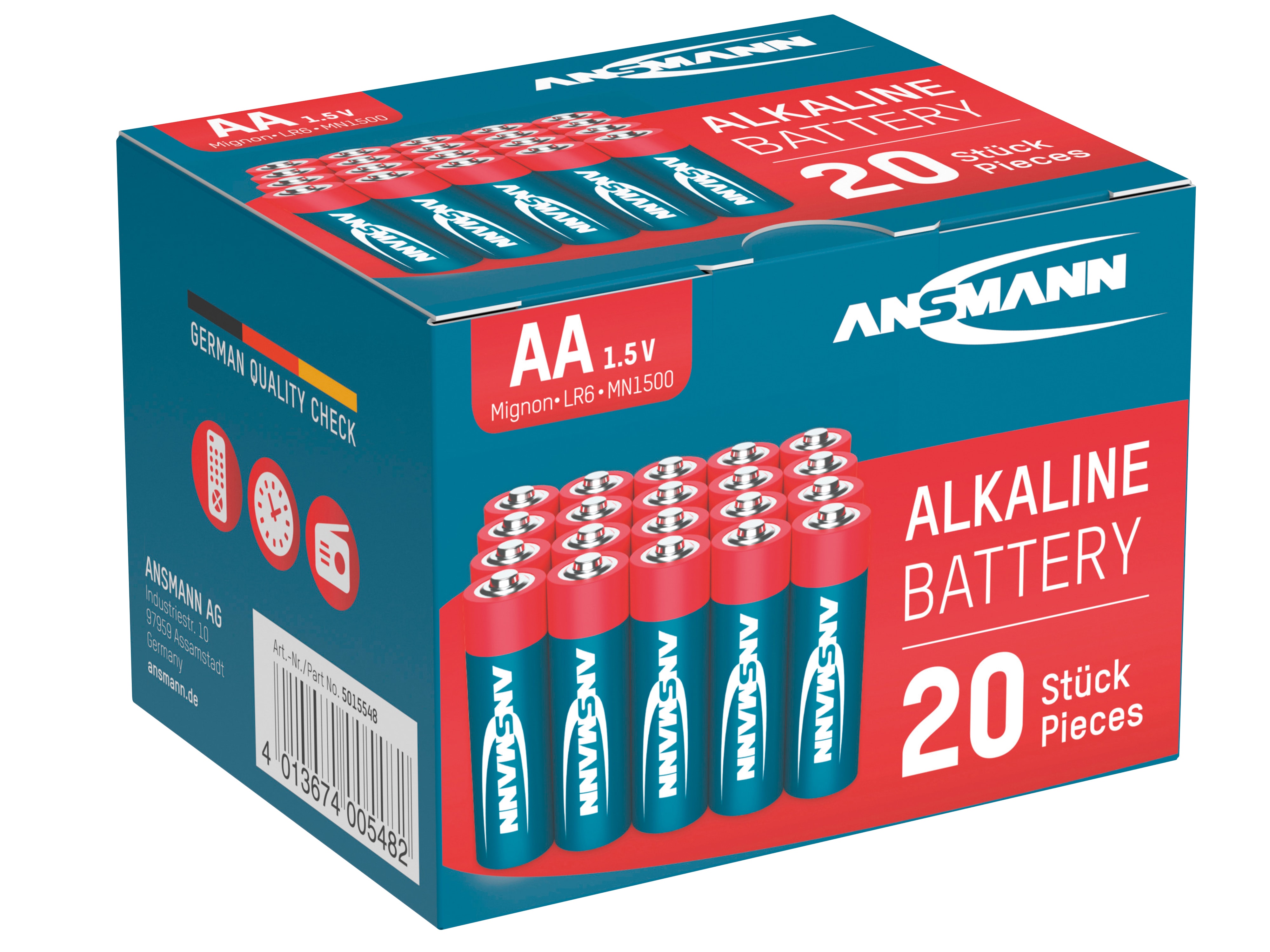 ANSMANN Mignon-Batterie-Set, Alkaline, 20 Stück in einer Box, 1,5 V- ANSMANN Mignon-Batterie-Set, Alkaline, 20 Stück in einer Box, 1,5 V-
