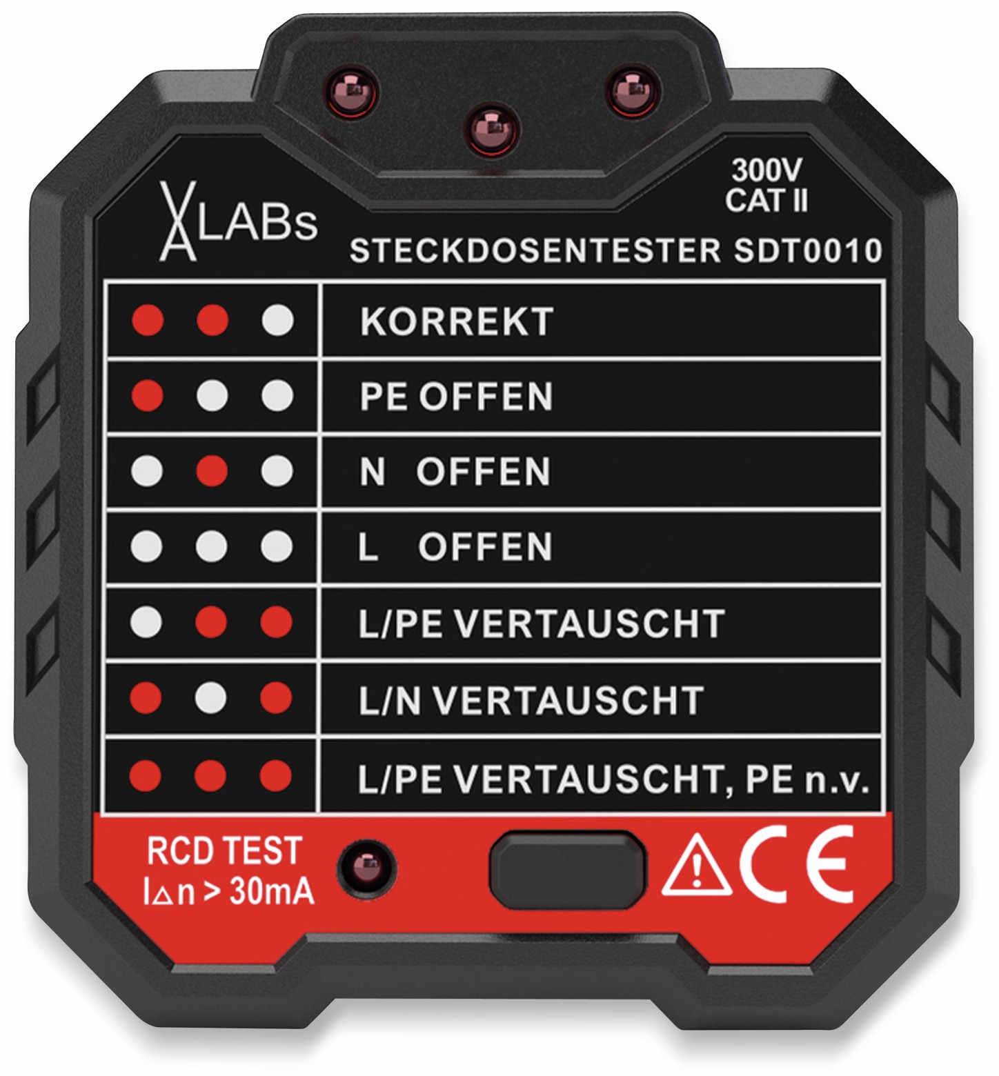 VA LABS SDT0010: Steckdosentester mit RCD-Prüfung VA LABS SDT0010: Steckdosentester mit RCD-Prüfung