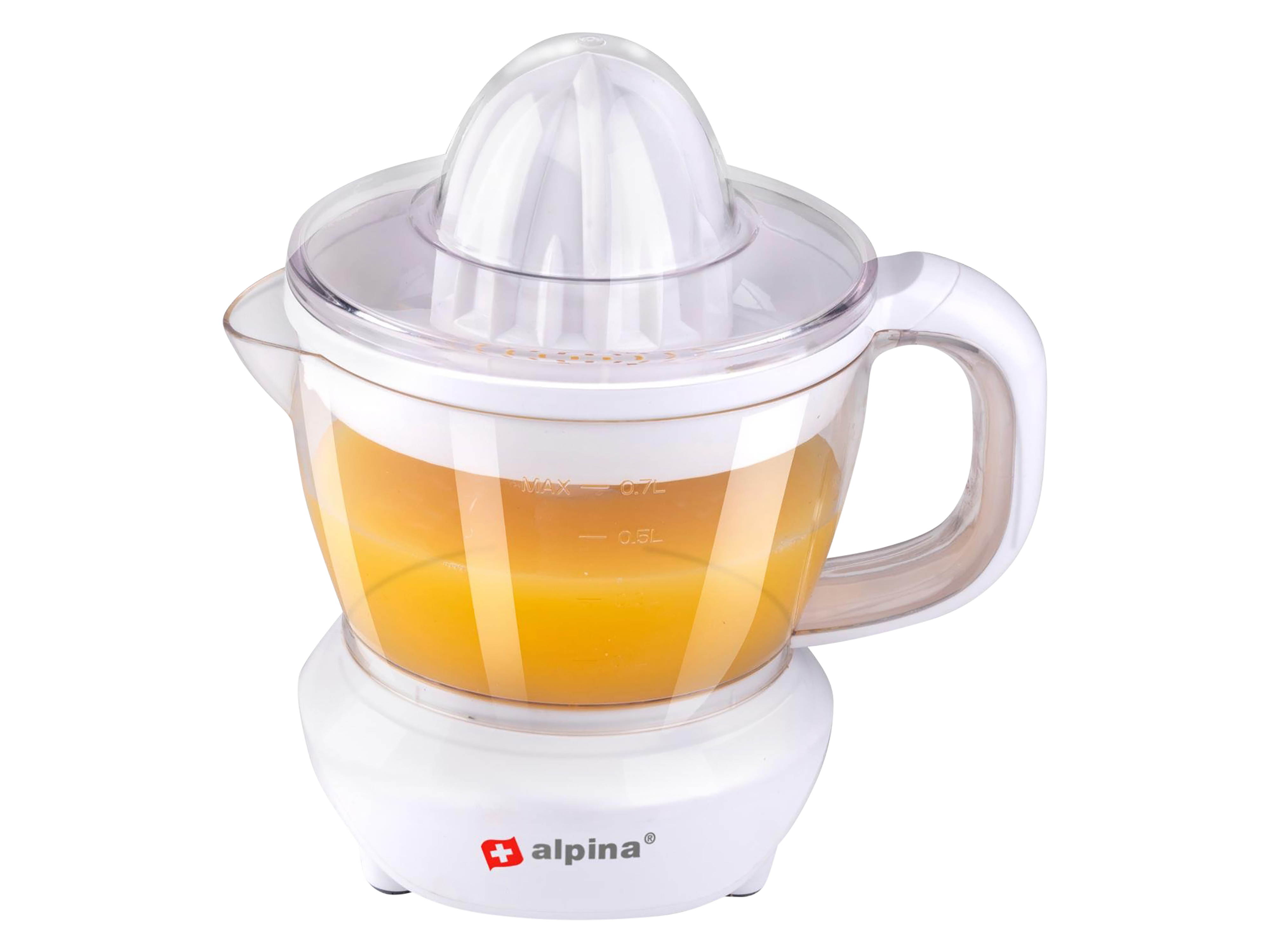ALPINA Saftpresse, 0,7 Liter, Ziruspresse, 2 Presskegel, 25 W, weiß ALPINA Saftpresse, 0,7 Liter, Ziruspresse, 2 Presskegel, 25 W, weiß