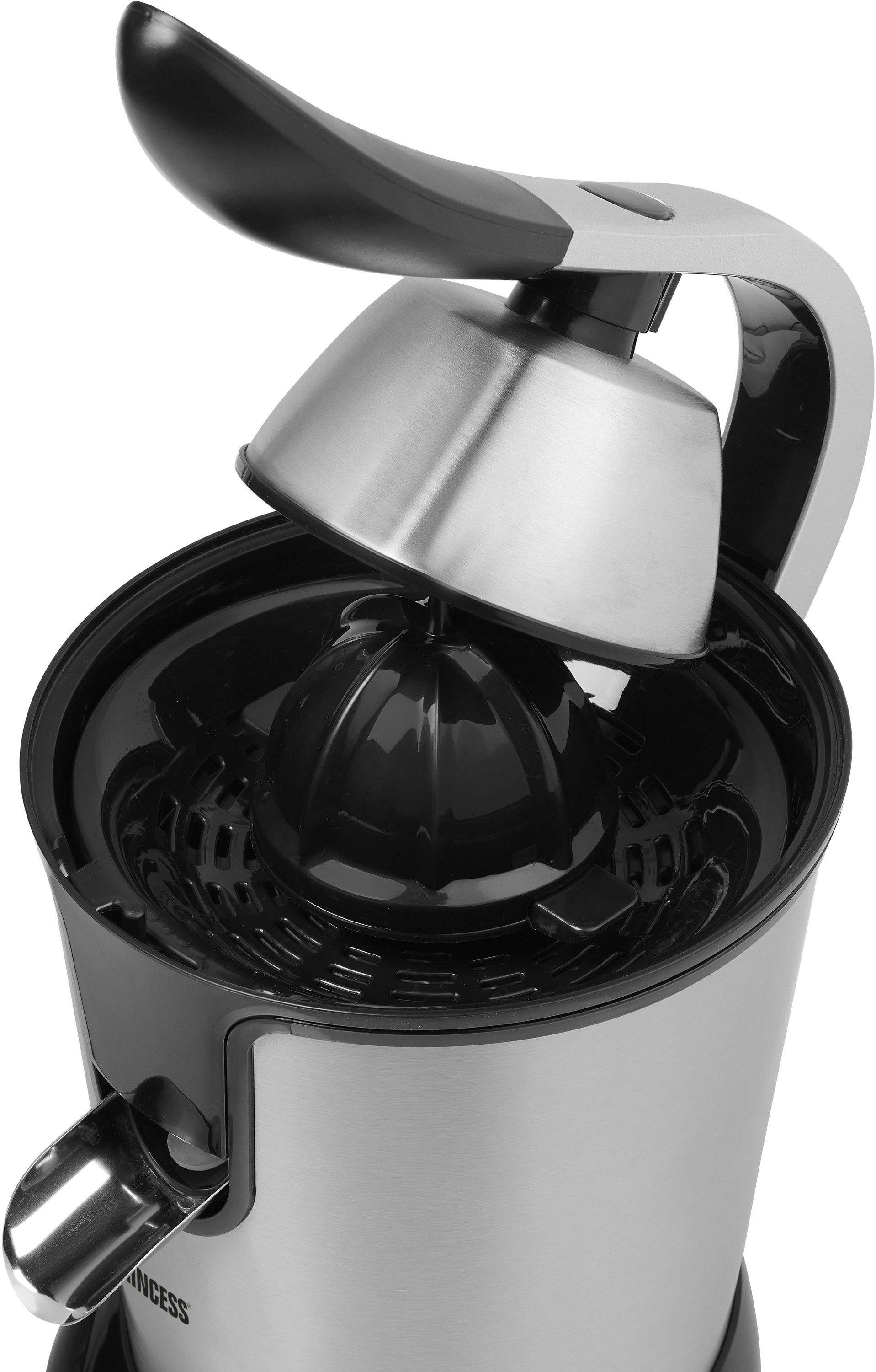 PRINCESS Edelstahl-Zitrusfruchtpresse, 2 Presskegel, mit Filter, 100 W