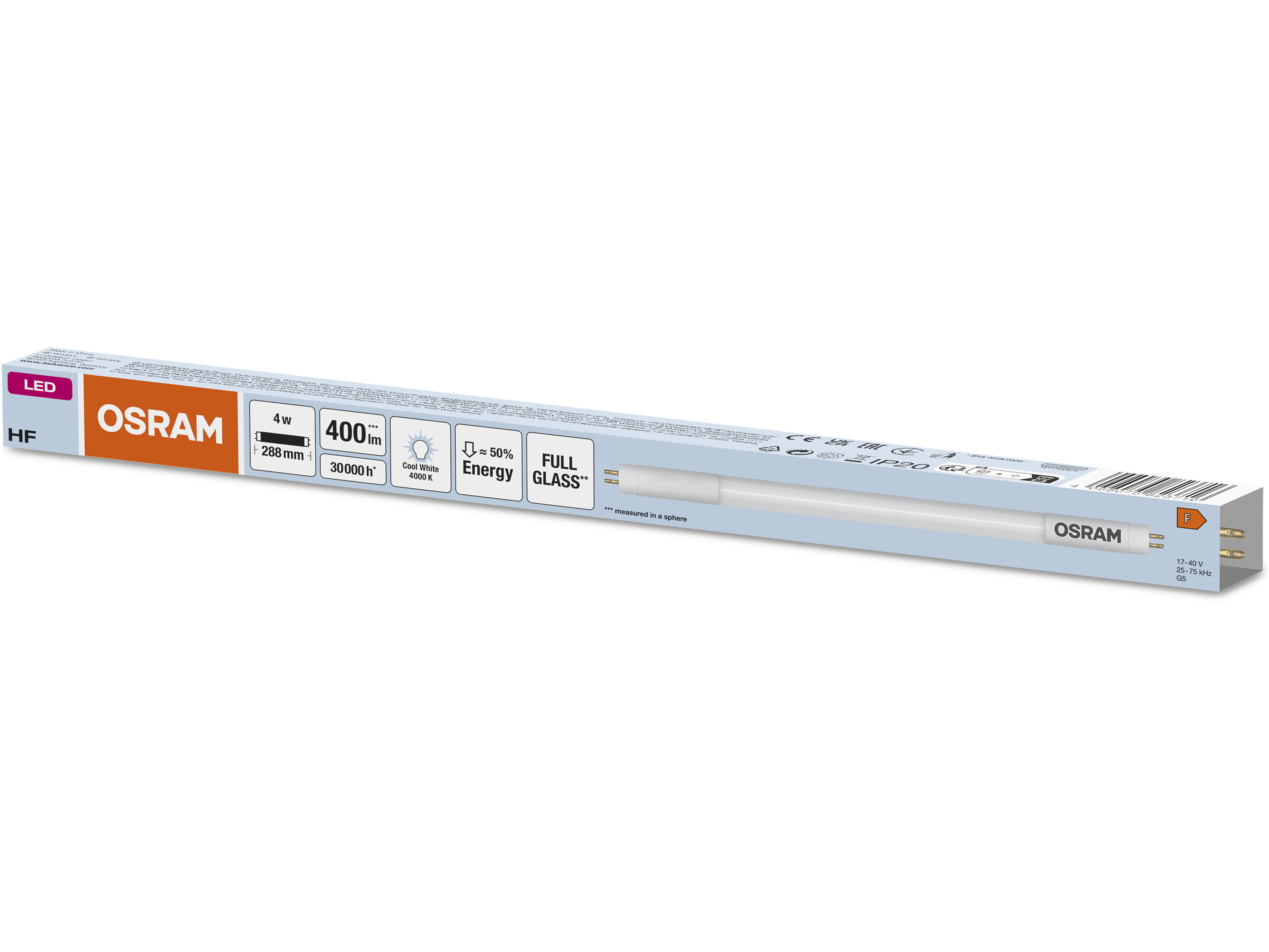 OSRAM LED-Röhre, T5, 288mm, G5, EEK: F, 4W, 400lm, 4000K