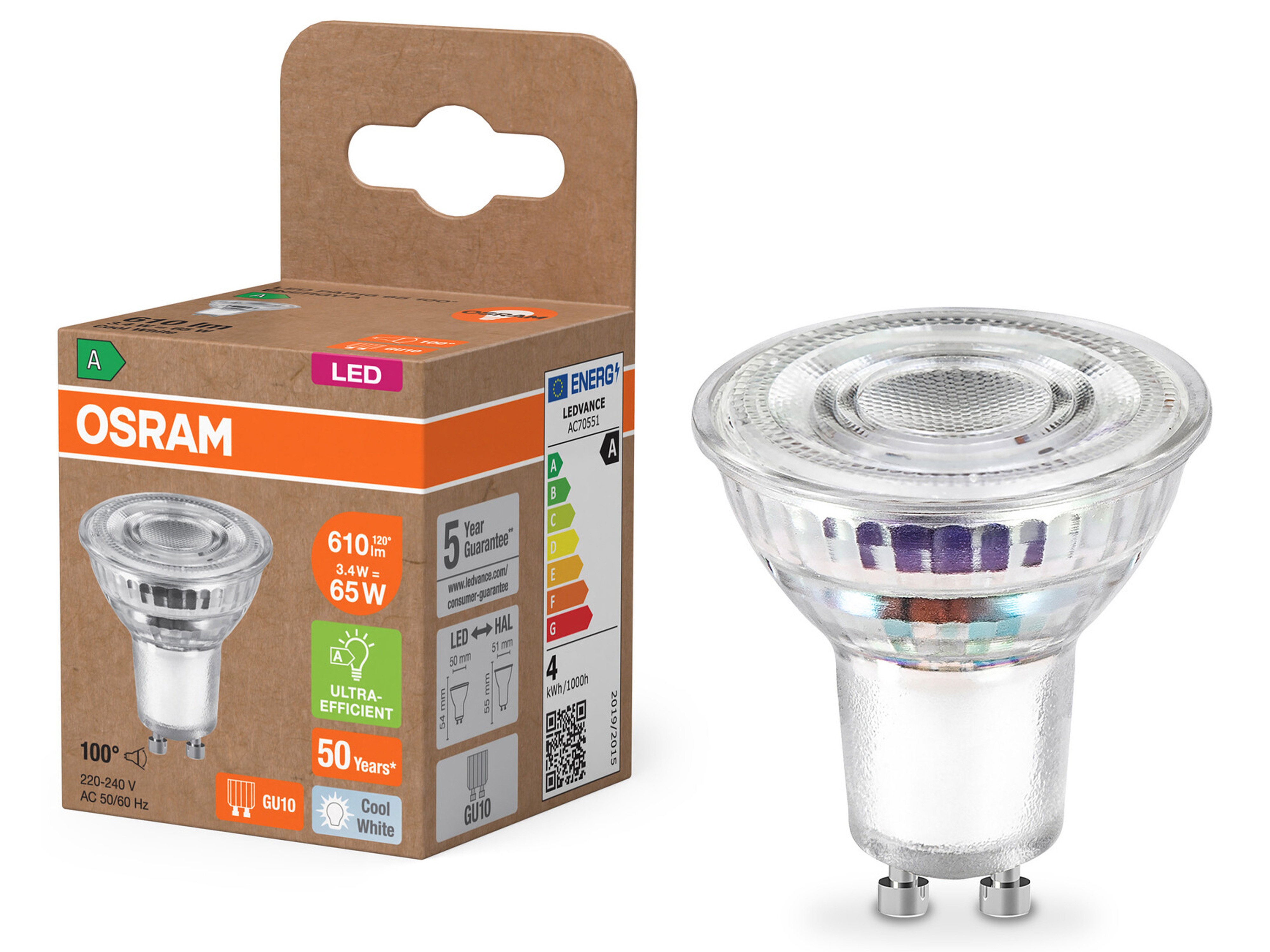 OSRAM LED-Reflektorlampe, GU10, 3,3 W, 4000 K, EEK: A, 600 lm, neutralweiß OSRAM LED-Reflektorlampe, GU10, 3,3 W, 4000 K, EEK: A, 600 lm, neutralweiß