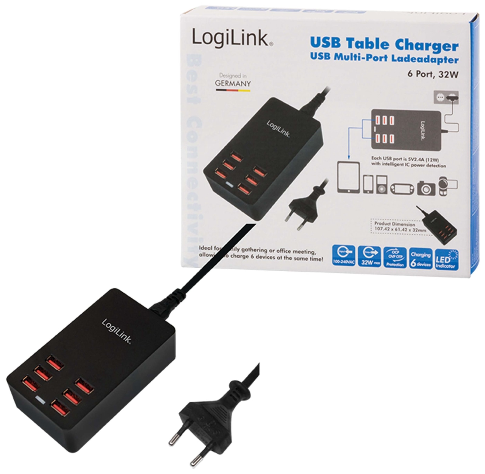 LOGILINK USB-Lader, PA0139, 6-fach, 32W, Tischgerät LOGILINK USB-Lader, PA0139, 6-fach, 32W, Tischgerät