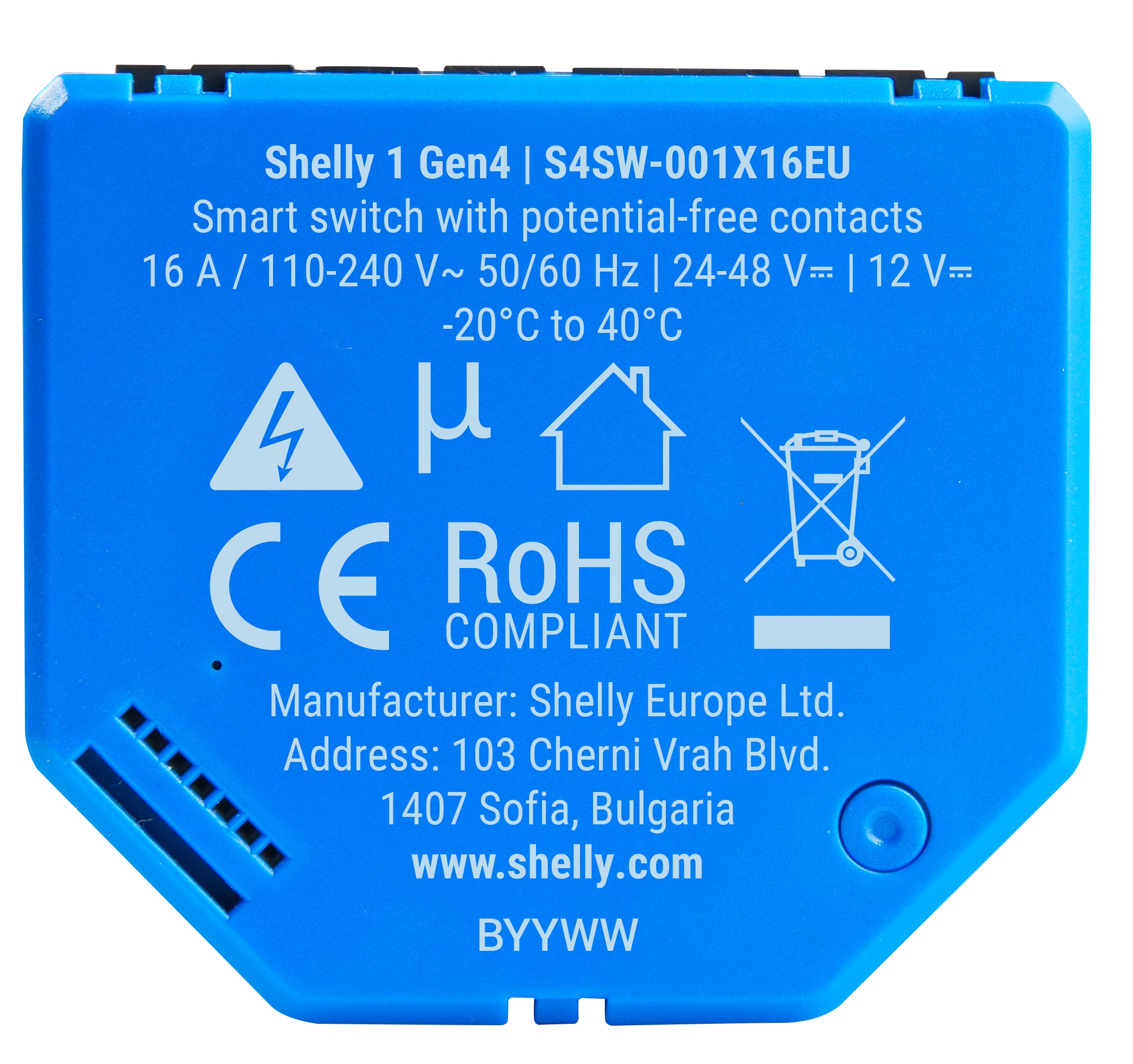 SHELLY Relais 1 Gen4, 16 A, WLAN, Bluetooth, blau SHELLY Relais 1 Gen4, 16 A, WLAN, Bluetooth, blau