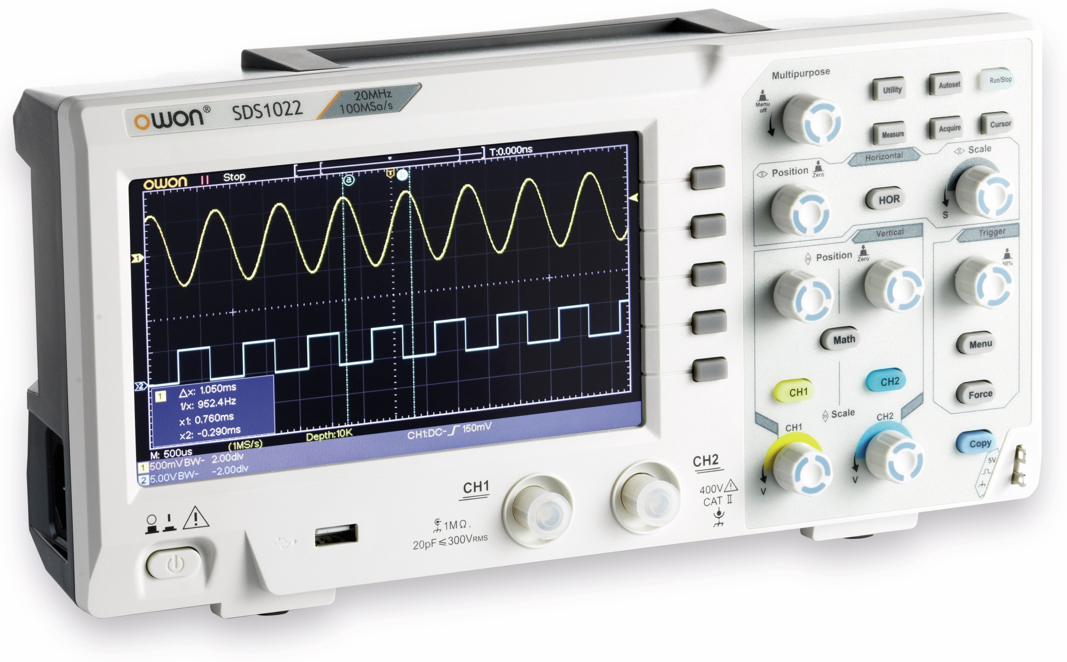 OWON LCD Speicher-Oszilloskop SDS1022, 2-Kanal, 20 MHz, USB OWON LCD Speicher-Oszilloskop SDS1022, 2-Kanal, 20 MHz, USB