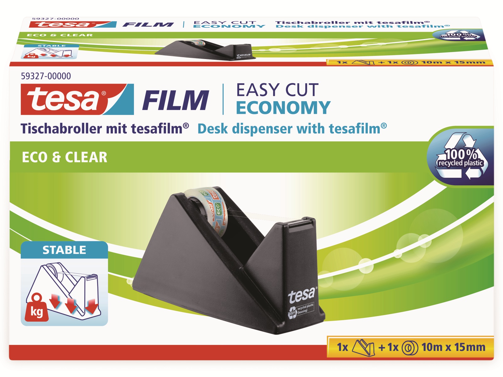 TESA film® Sparpack Abroller + film® eco&clear, 1 Rolle 10m:15mm, 59327-00000-02 TESA film® Sparpack Abroller + film® eco&clear, 1 Rolle 10m:15mm, 59327-00000-02
