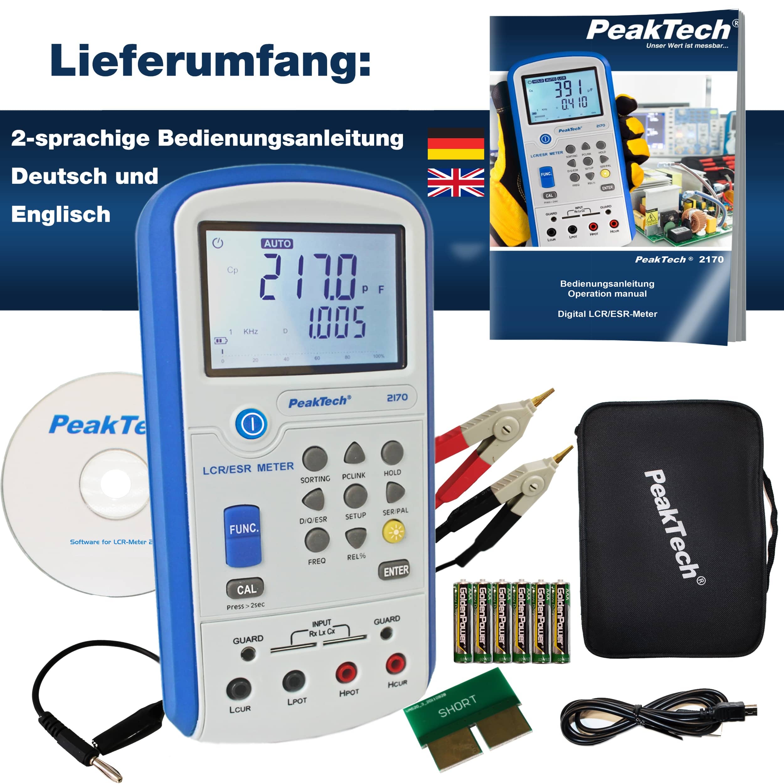 PEAKTECH LCR-/ESR Meter, P 2170, 100 Hz - 100 kHz, mit USB PEAKTECH LCR-/ESR Meter, P 2170, 100 Hz - 100 kHz, mit USB