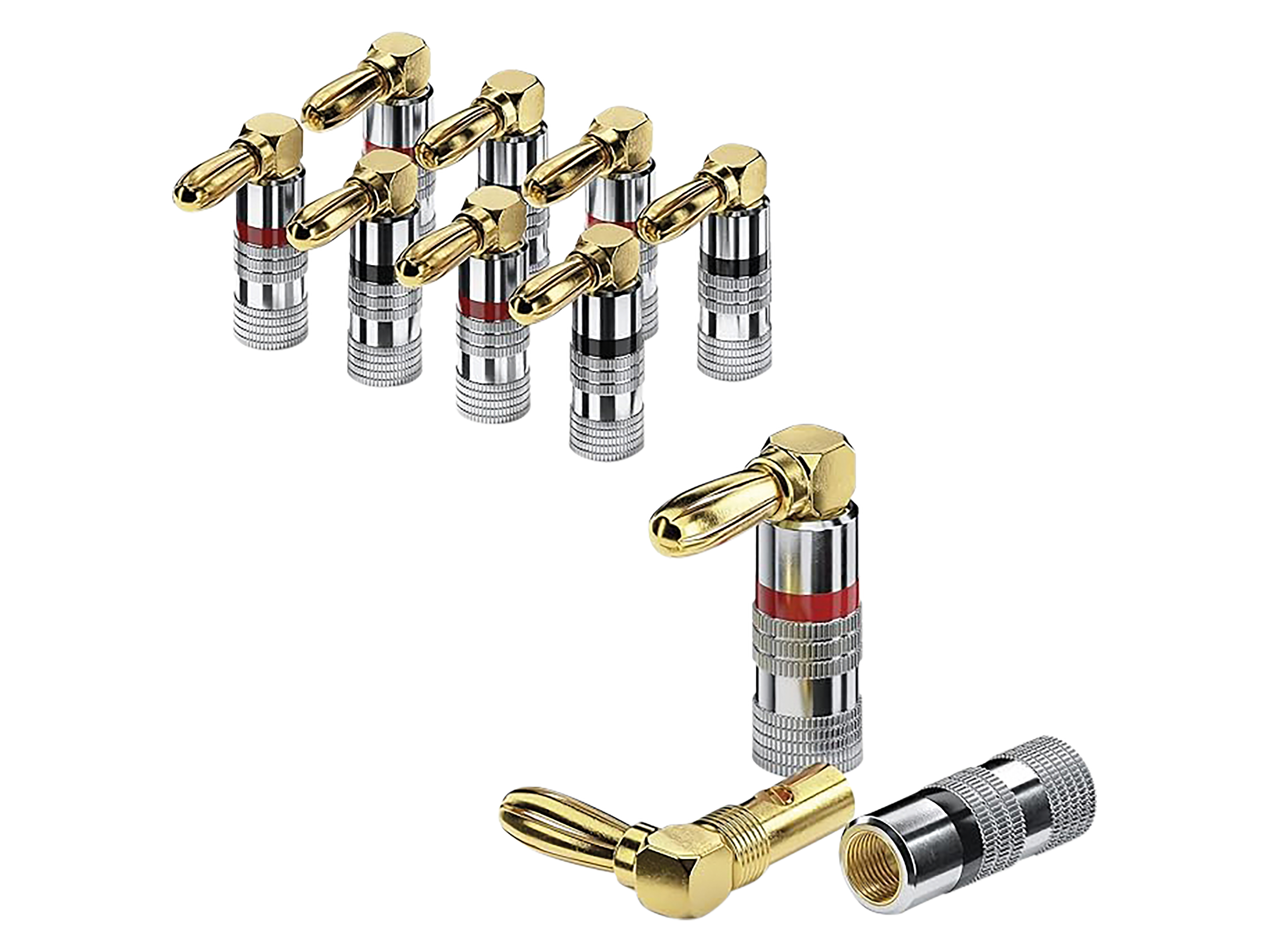 Bananenstecker SONERO S-SC090-08, gewinkelt 90° vergoldet 8er Set