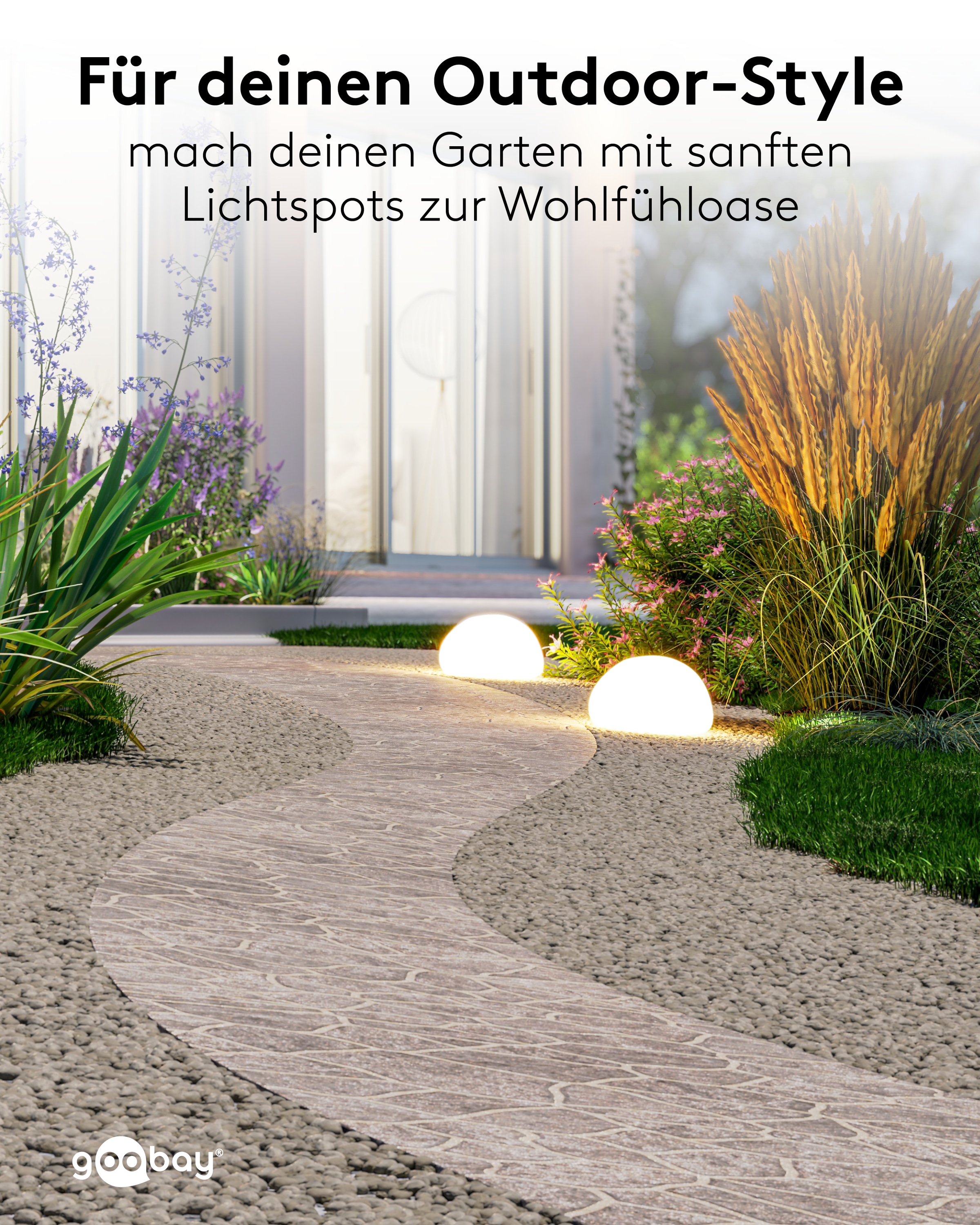 GOOBAY LED-Solar-Gartenleuchten, 24 cm, Stein, Größe M, RGBW, 2 Stück GOOBAY LED-Solar-Gartenleuchten, 24 cm, Stein, Größe M, RGBW, 2 Stück