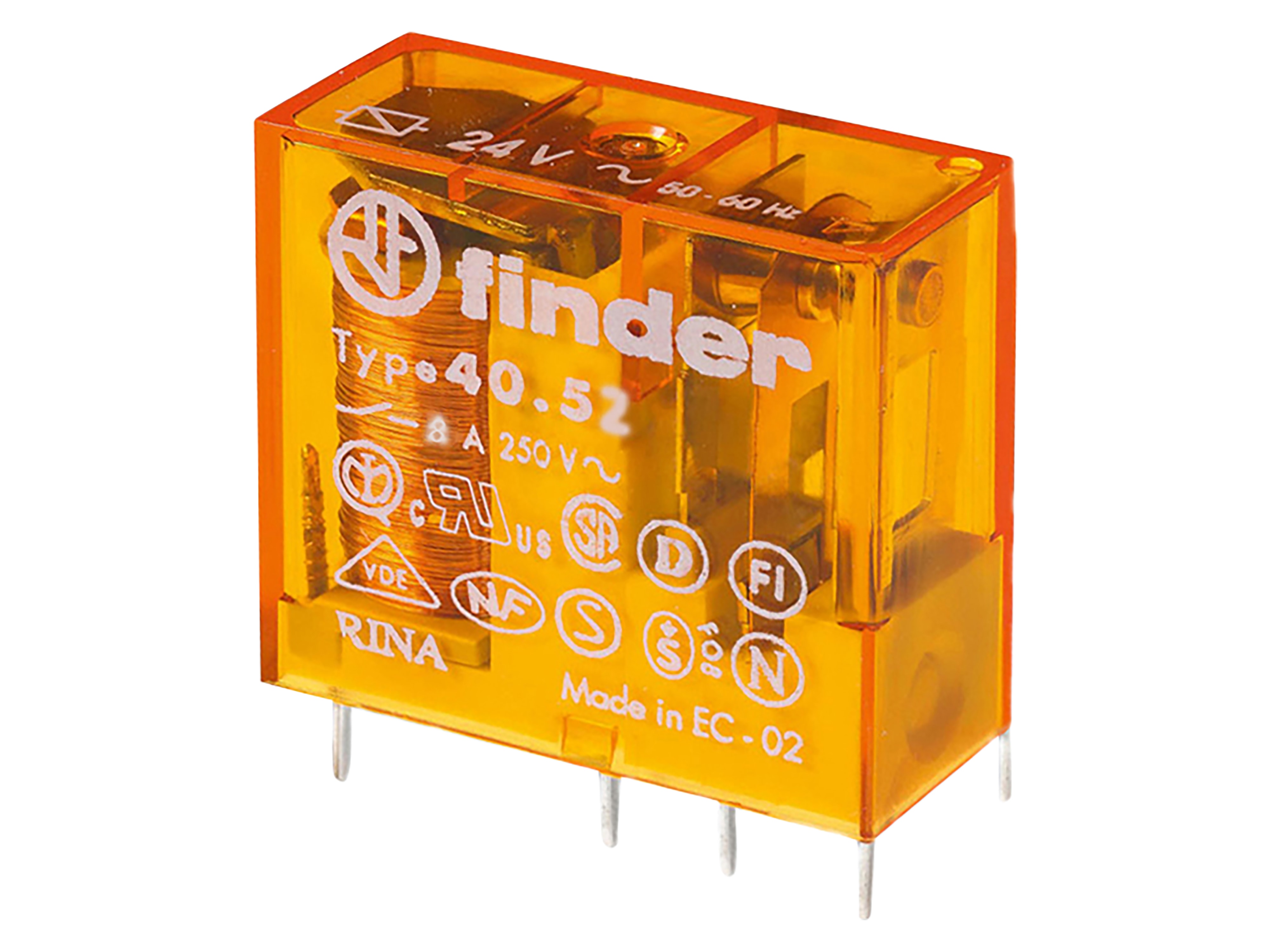 FINDER Steck-/Printrelais, 2 Wechsler für 8 A, Spule 48 V AC 40.52.8.048.0000