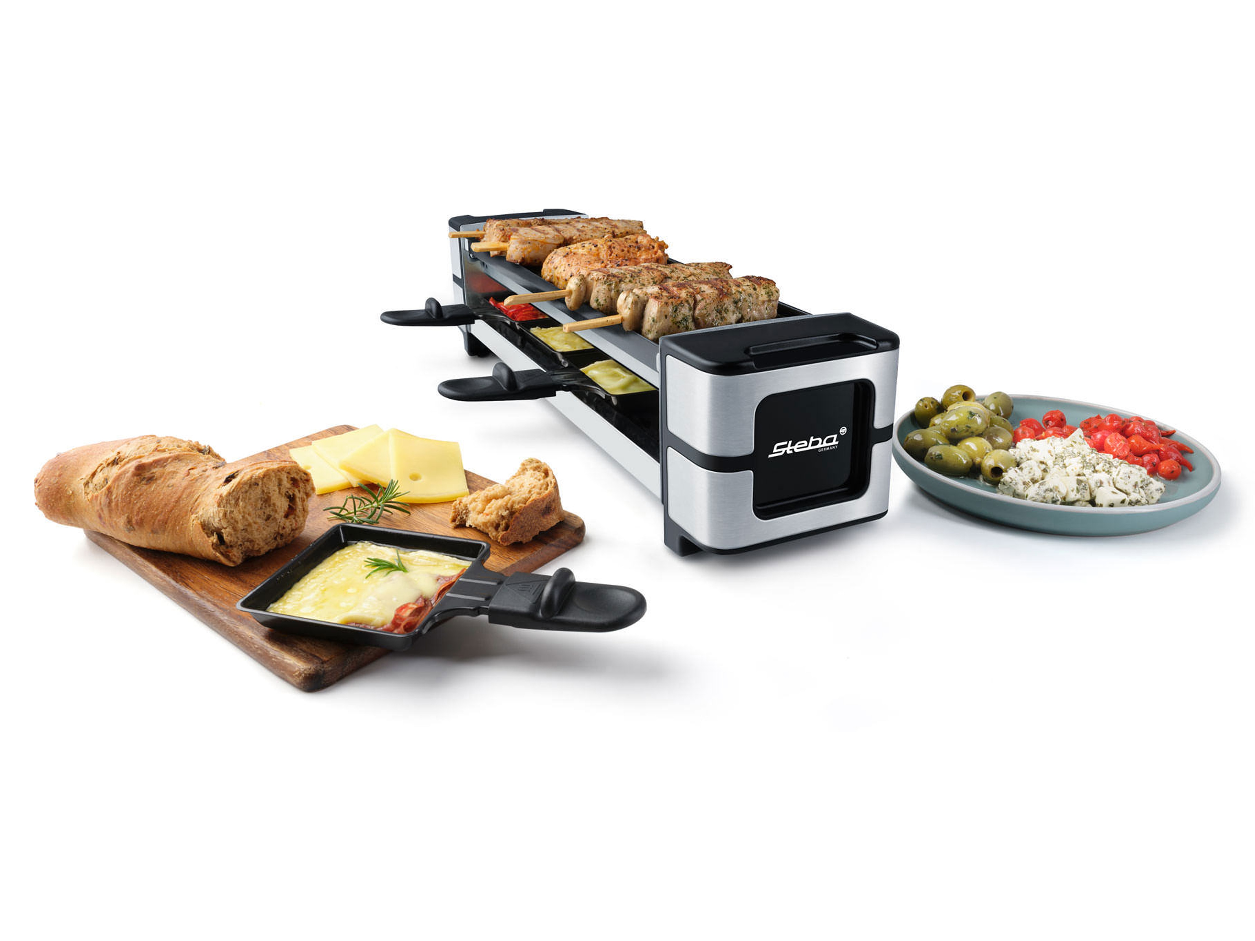 STEBA Guss-Raclette RC 140, PFAS-freie keramikbeschichtete Grillplatte, 4 Pfännchen STEBA Guss-Raclette RC 140, PFAS-freie keramikbeschichtete Grillplatte, 4 Pfännchen