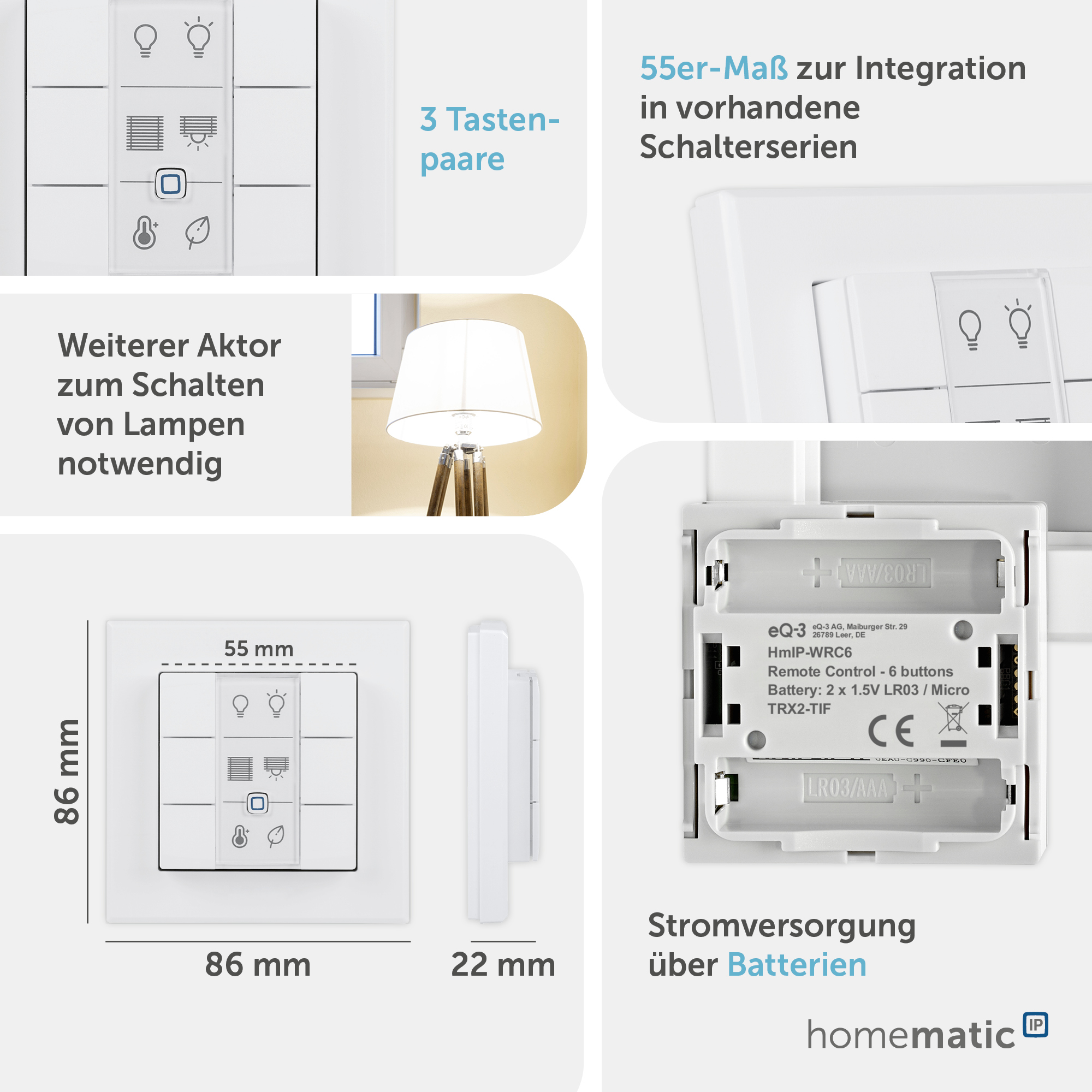 HOMEMATIC IP Smart Home 142308A0 Wandtaster 6-fach HOMEMATIC IP Smart Home 142308A0 Wandtaster 6-fach