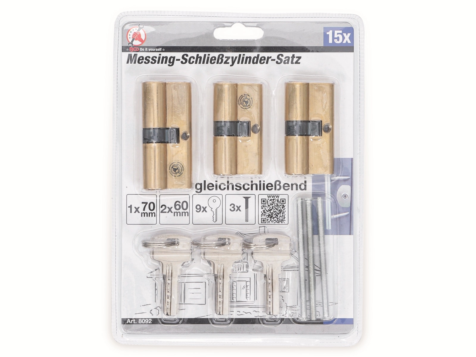 BGS TECHNIC DIY Messing-Schließzylinder-Satz, gleichschließend, 15-tlg. BGS TECHNIC DIY Messing-Schließzylinder-Satz, gleichschließend, 15-tlg.