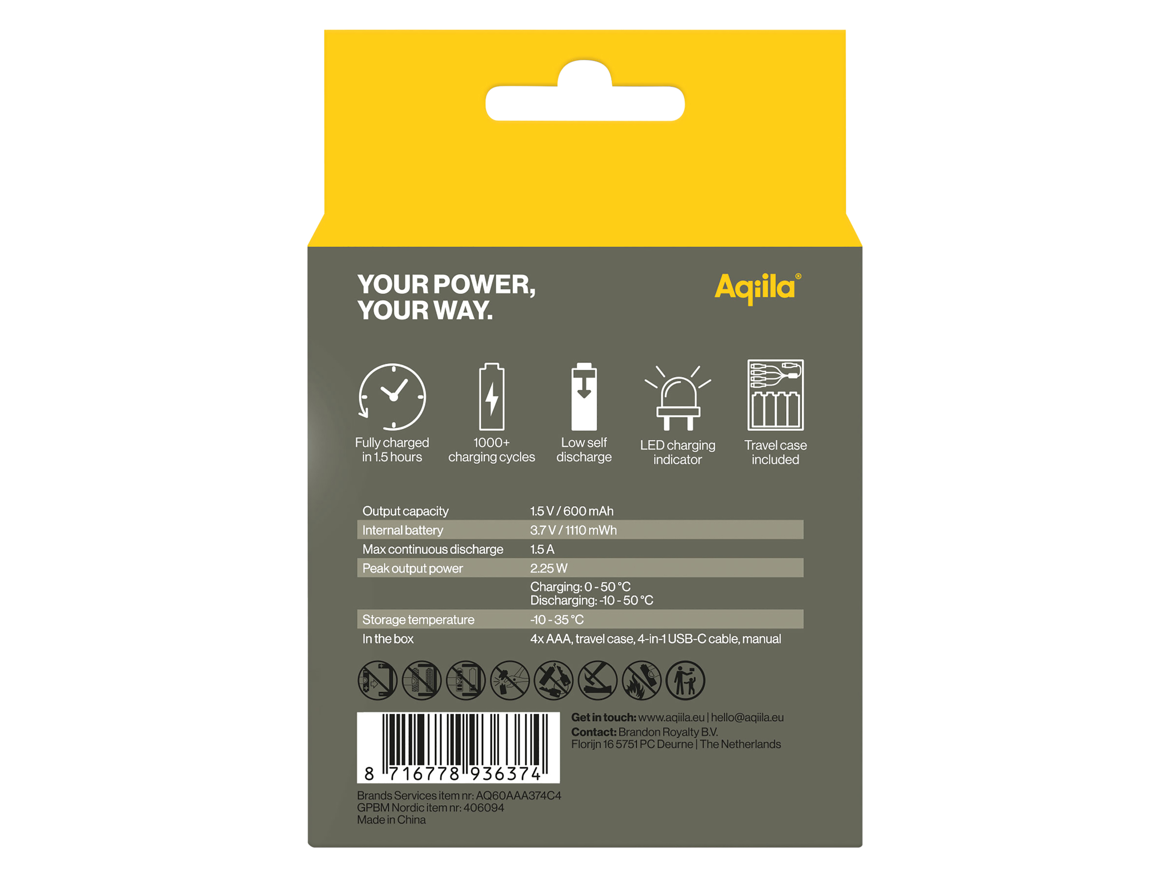 AQIILA Li-lon-Akku, AAA, USB-C, 1,5 V, 4er Pack Li-lon-Akku AQILLA, AAA, USB-C, 1,5 V, 4er Pack