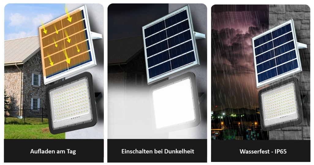 ENOVALITE Solar LED-Fluter, mit Akku, 200 W, 2600 lm, 6500 K ENOVALITE Solar LED-Fluter, mit Akku, 200 W, 2600 lm, 6500 K