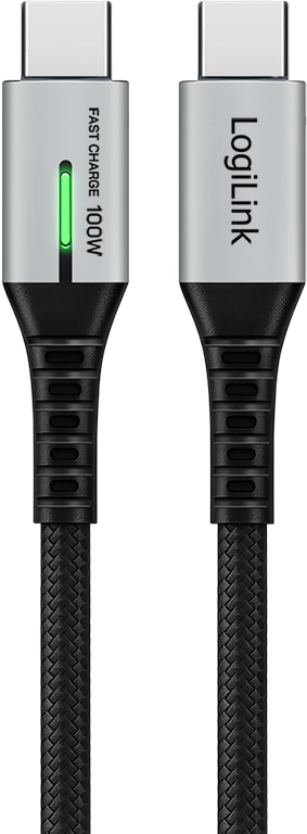 LOGILINK USB3.2 Kabel CU0430 USB-C M/USB-C M 100W LED Metall 0,3m schwarz