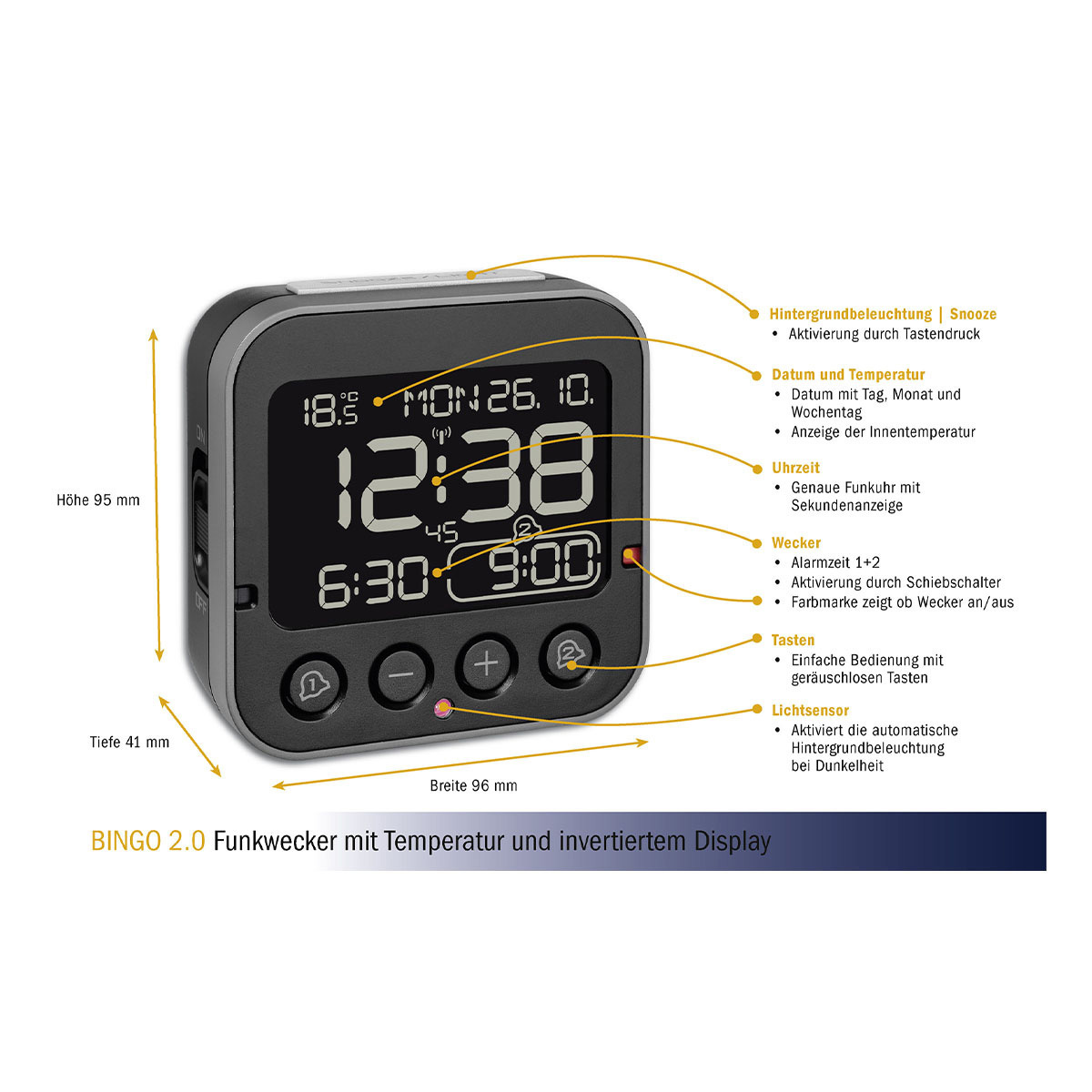 TFA Digitaler Funkwecker 60.2552.01, mit Temperatur BINGO 2.0 TFA Digitaler Funkwecker 60.2552.01, mit Temperatur BINGO 2.0