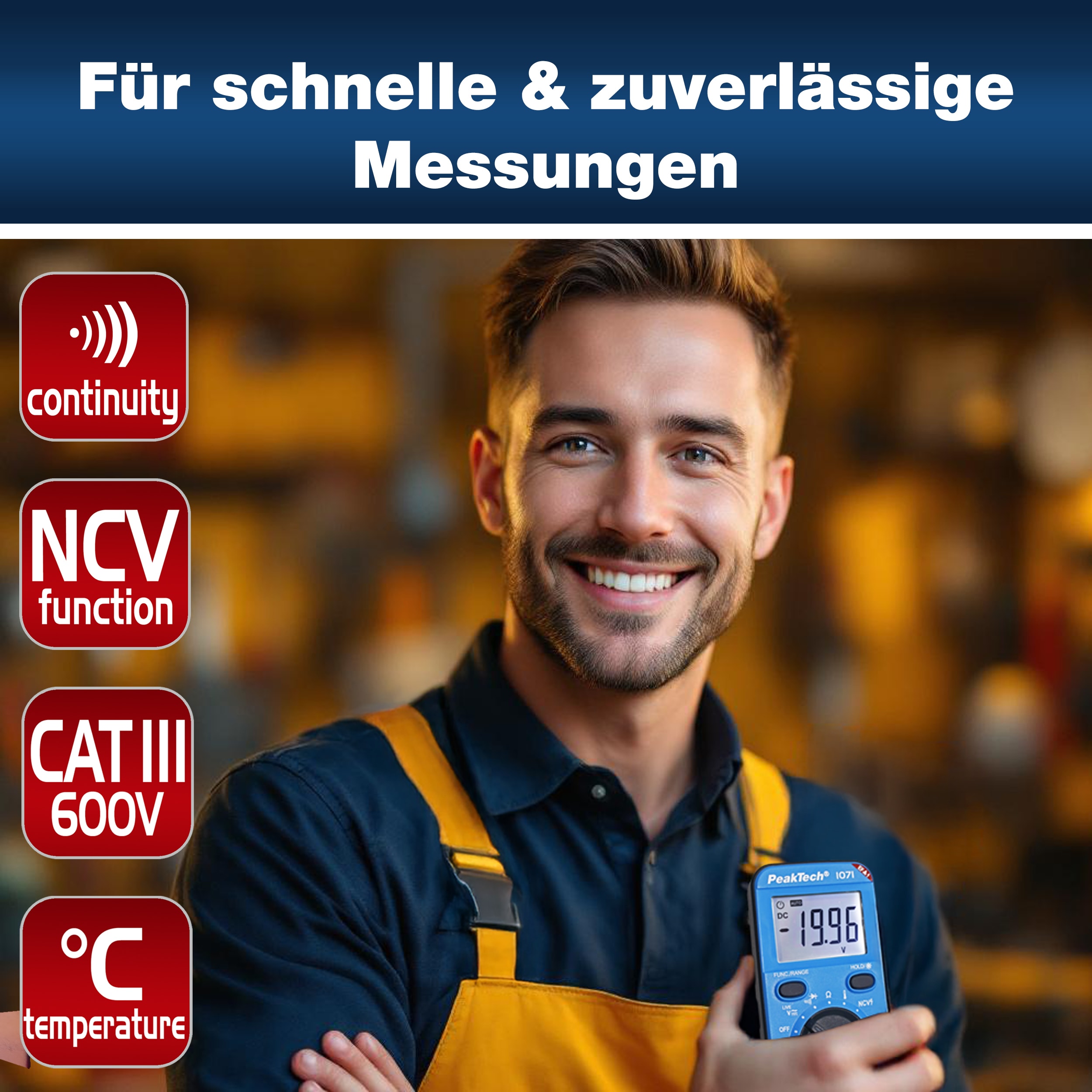 PEAKTECH Multimeter, P 1071, 600 V AC/DC, NCV PEAKTECH Multimeter, P 1071, 600 V AC/DC, NCV