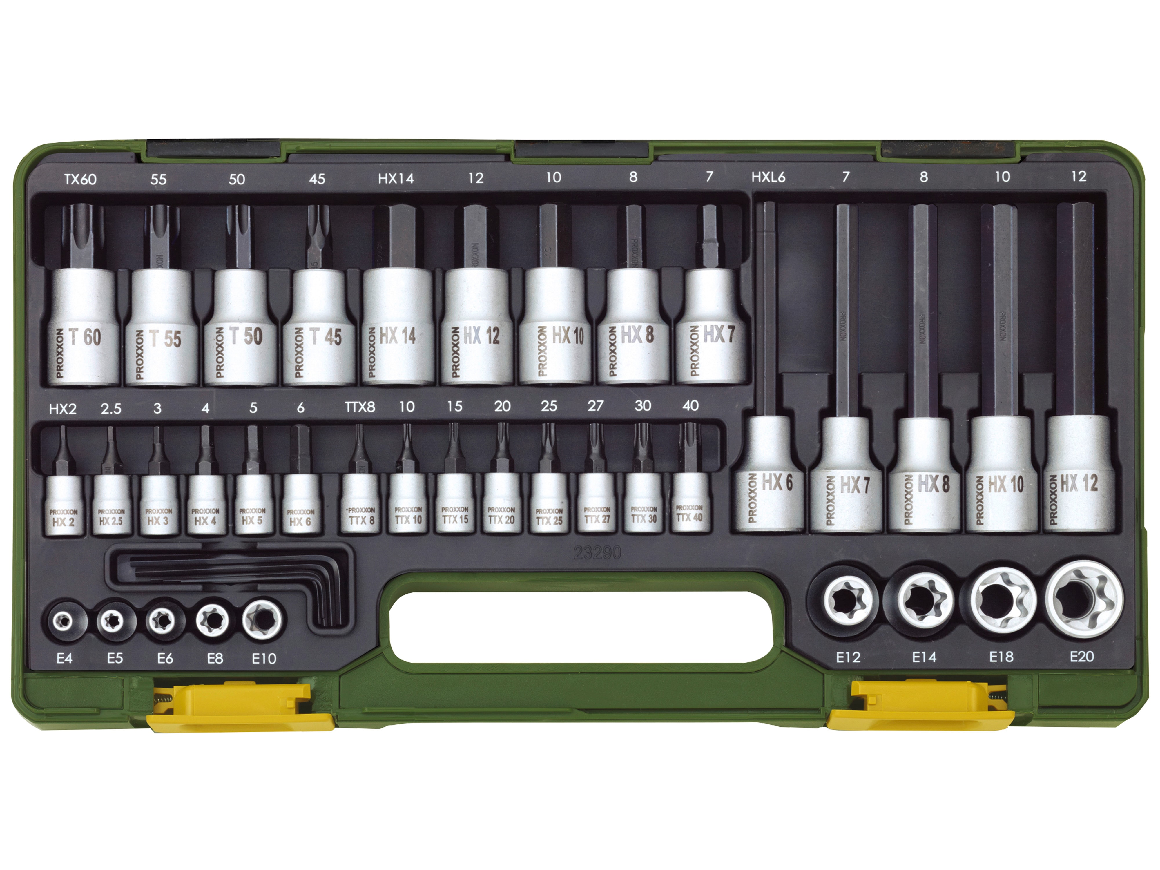 PROXXON Spezialsatz für TX- und Innensechskantschrauben, 23290, 1/4" + 1/2", 42-teilig PROXXON Spezialsatz für TX- und Innensechskantschrauben, 23290, 1/4" + 1/2", 42-teilig
