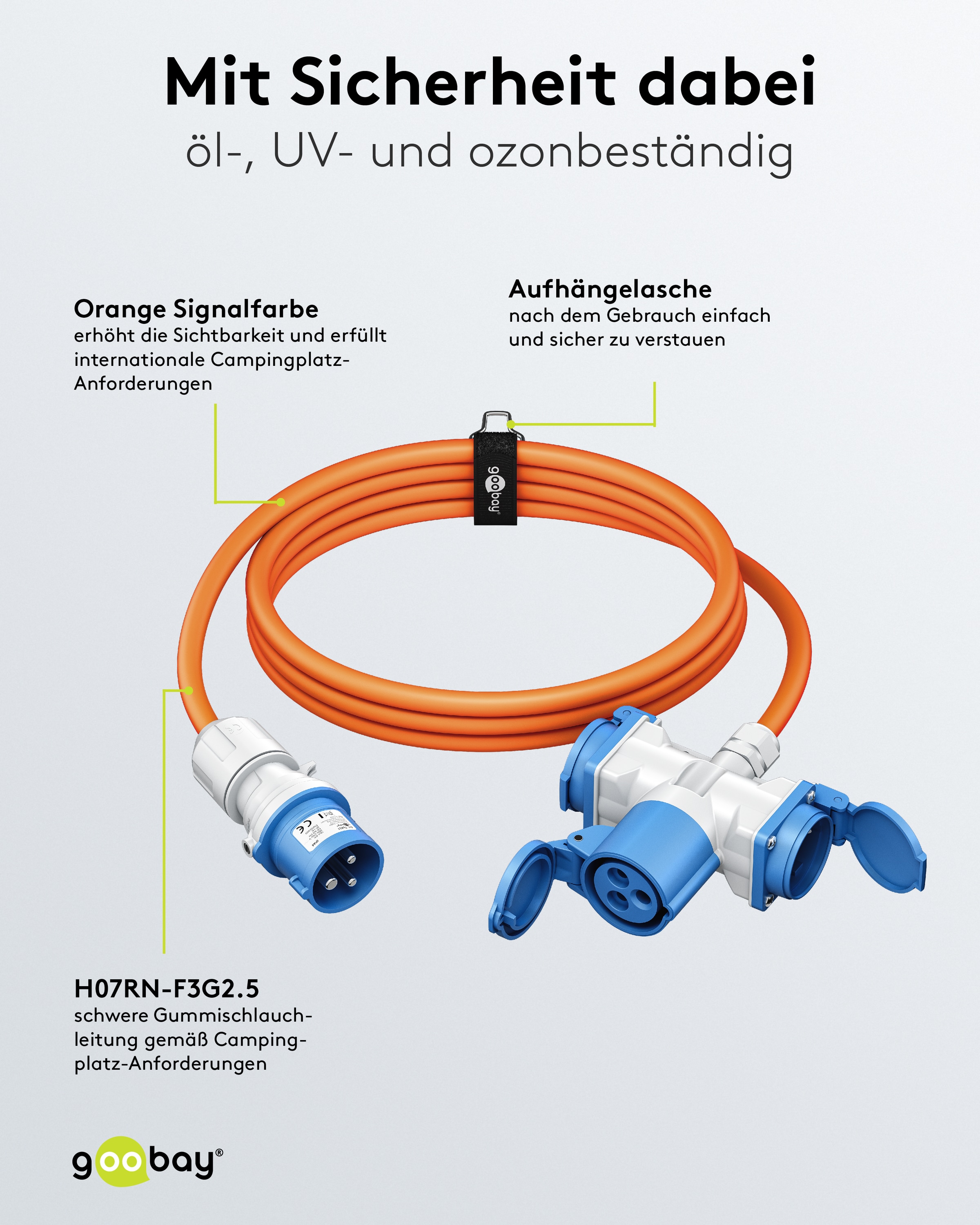 GOOBAY CEE-Adapterkabel 76266, 10 m, Stecker zu Kupplung + 2x Schutzkontaktkupplung GOOBAY CEE-Adapterkabel 76266, 10 m, Stecker zu Kupplung + 2x Schutzkontaktkupplung