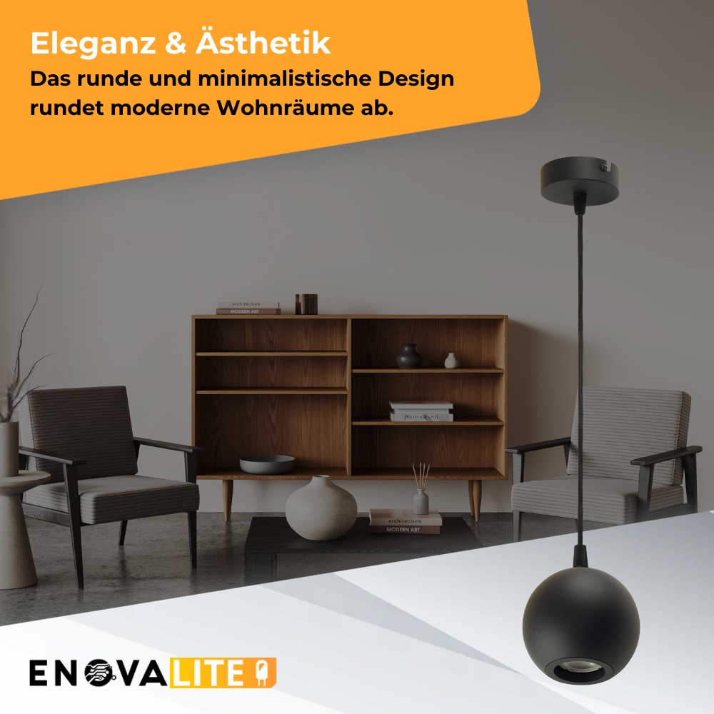 ENOVALITE LED-Pendellampe GLOBE, GU10-Fassung, IP20, Ø10cm, 1flammig, schwarz ENOVALITE LED-Pendellampe GLOBE, GU10-Fassung, IP20, Ø10cm, 1flammig, schwarz