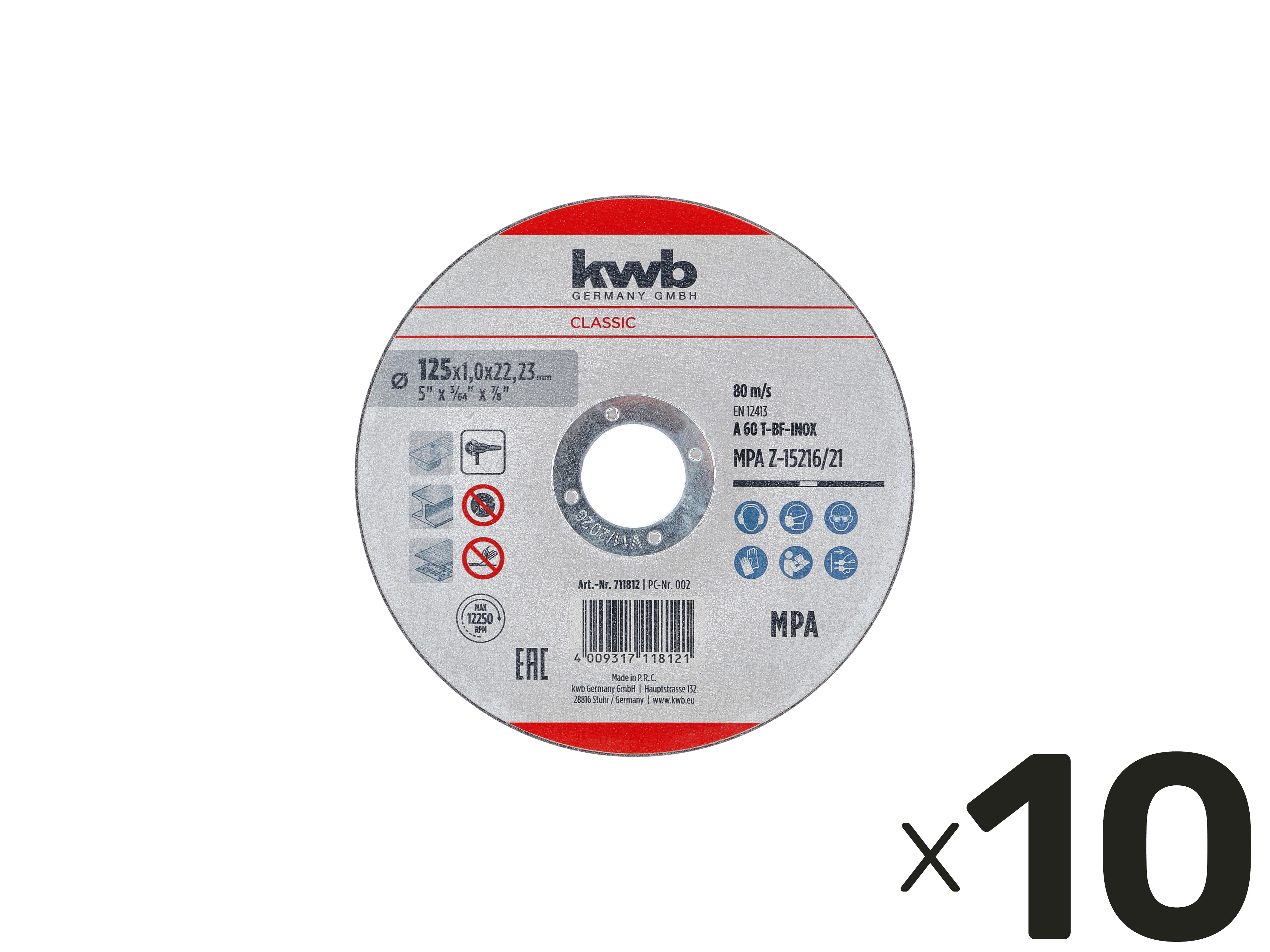 KWB Trennscheibe, 711812, 125x1,0 mm, 10 Stück KWB Trennscheibe, 711812, 125x1,0 mm, 10 Stück