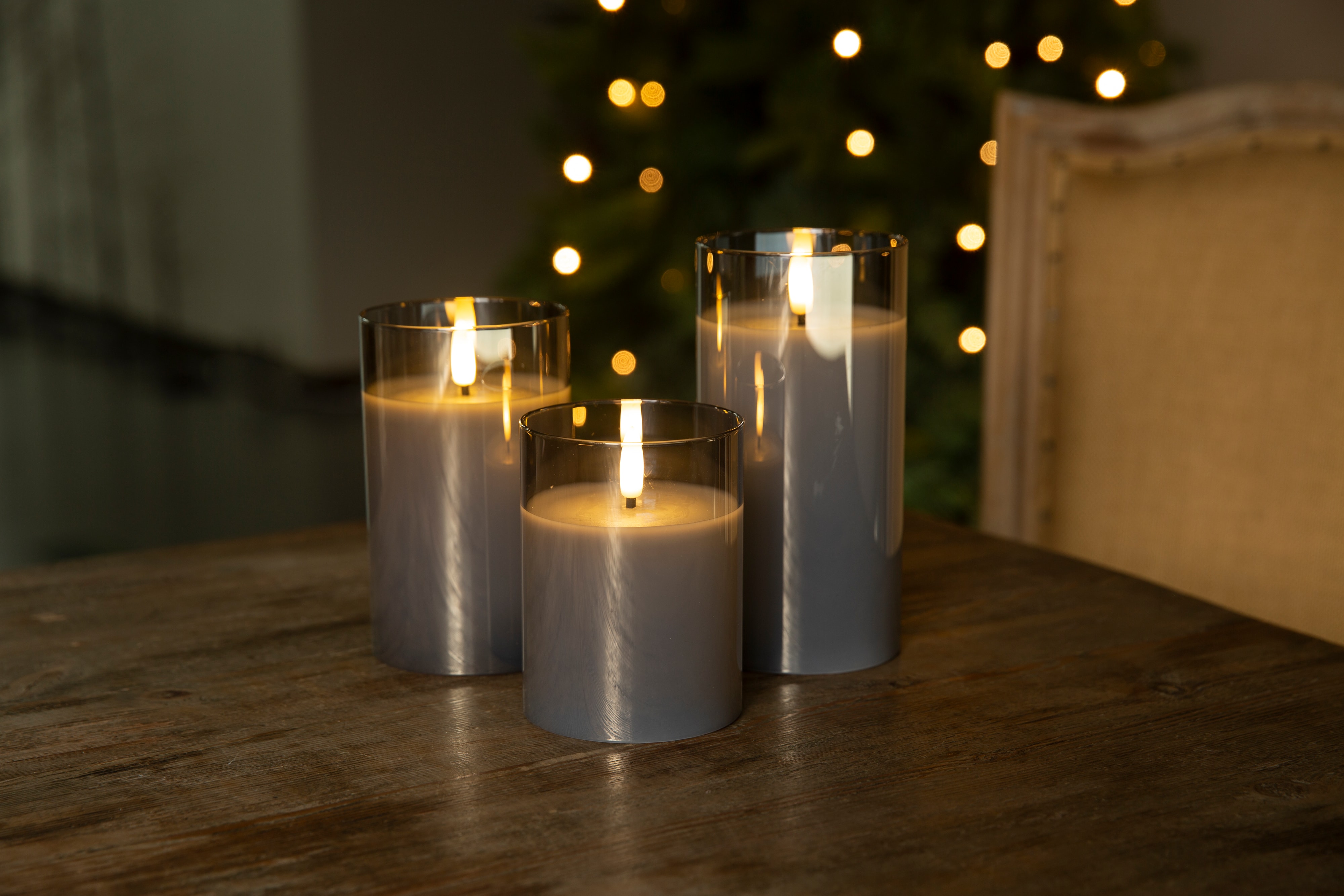 GOOBAY LED-Echtwachskerze, Glas, Timerfunktion, 3 Stück, warmweiß, grau GOOBAY LED-Echtwachskerze, Glas, Timerfunktion, 3 Stück, warmweiß, gold