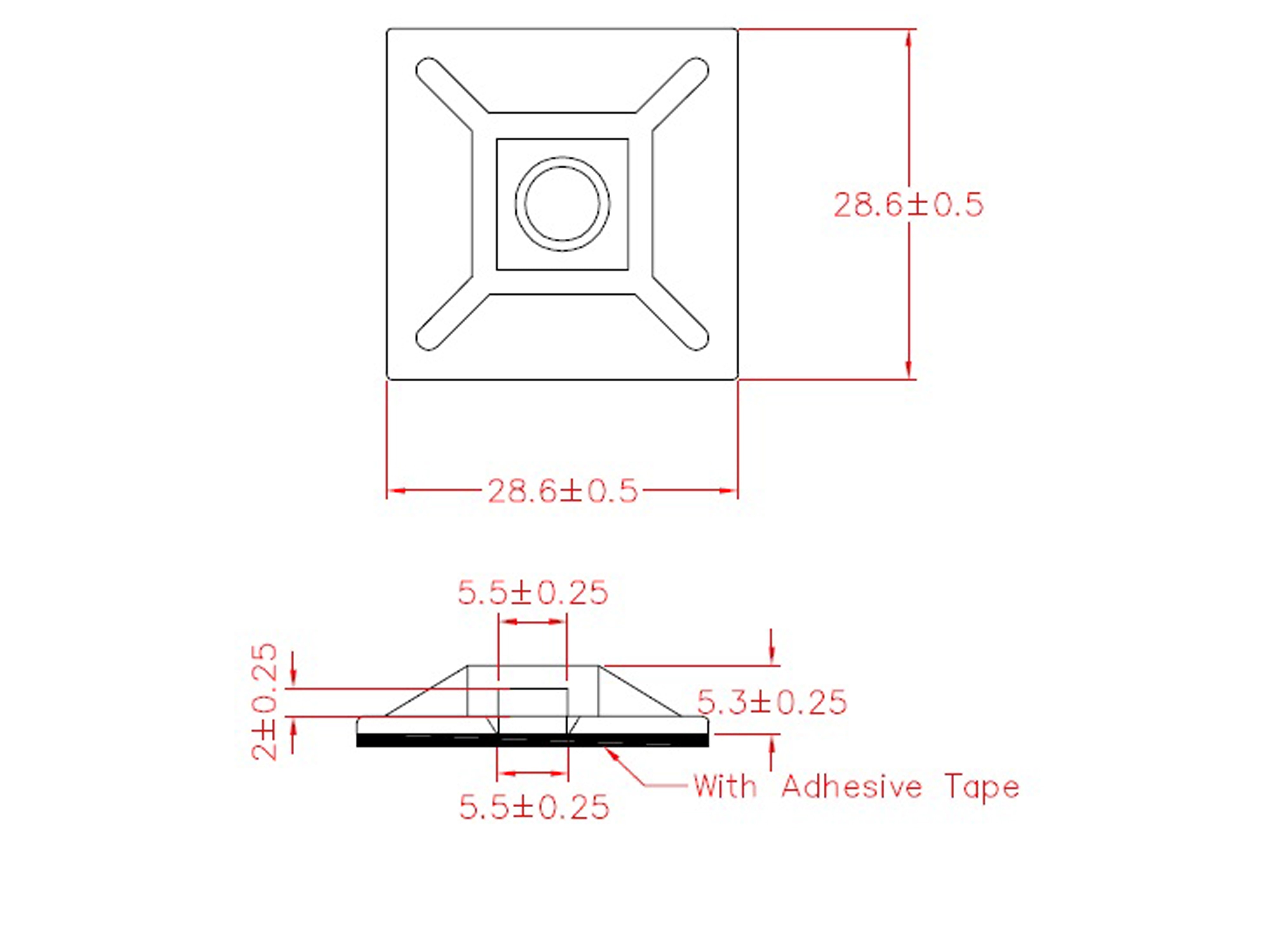 KSS Befestigungssockel selbstklebend Polyamid 6.6, Natur, L=28,6, B=28,6, 1 Stück