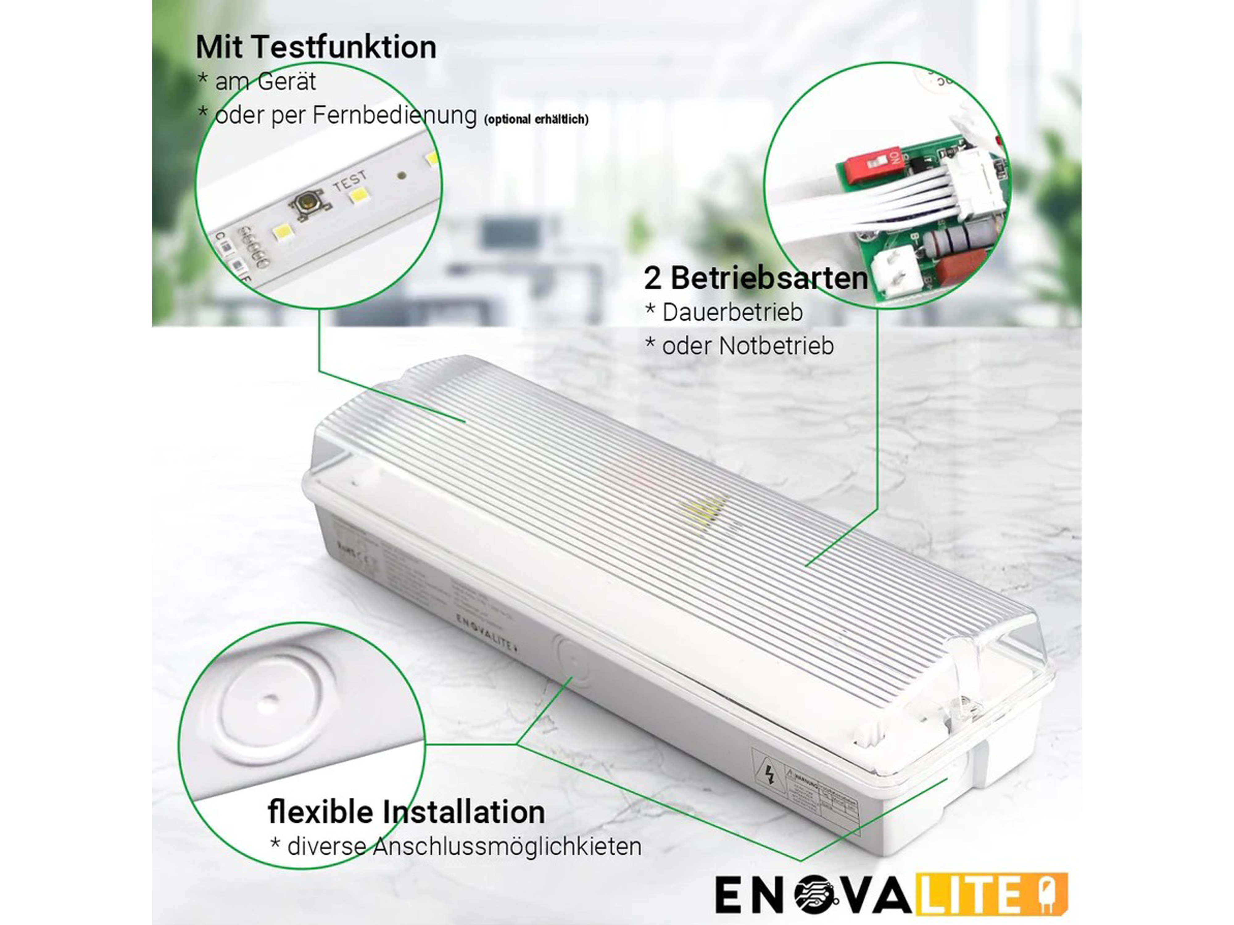 ENOVALITE LED-Fluchtwegleuchte, 200100, inkl. Notstromeinheit, TEST-Funktion ENOVALITE LED-Fluchtwegleuchte, 200100, inkl. Notstromeinheit, TEST-Funktion