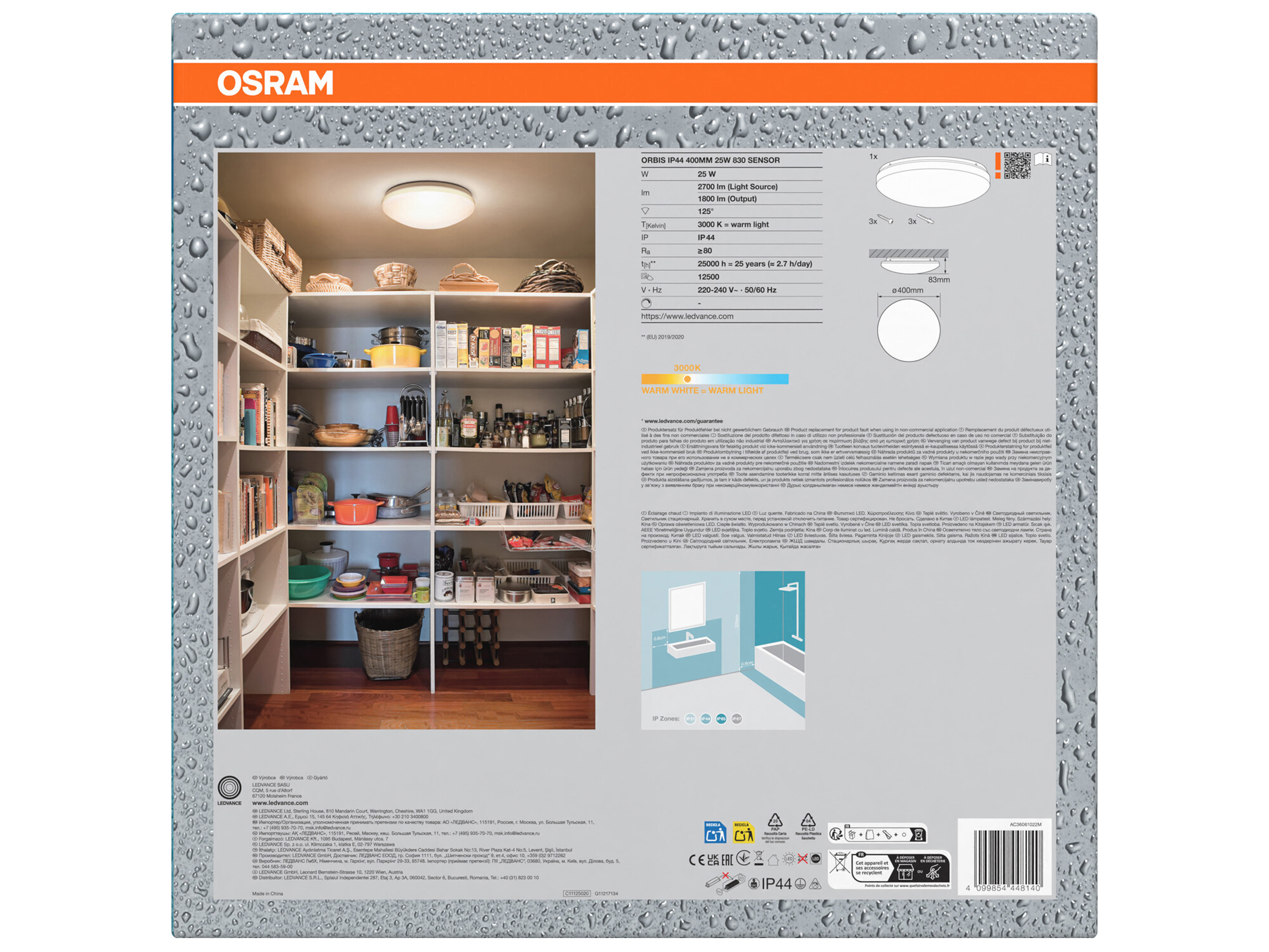 OSRAM LED-Deckenleuchte mit Sensor, 25 W, 1800 lm, 3000 K, IP44, Ø 0,4 m OSRAM LED-Deckenleuchte mit Sensor, 25 W, 1800 lm, 3000 K, IP44, Ø 0,4 m