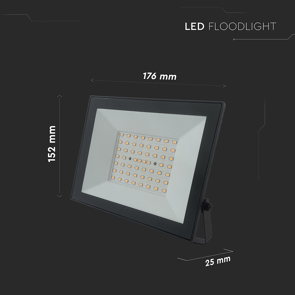V-TAC LED-Fluter, VT-44054, 50 W, 3000 K, EEK: F, 4000 lm, warmweiß, IP65, schwarz V-TAC LED-Fluter, VT-44054, 50 W, 3000 K, EEK: F, 4000 lm, warmweiß, IP65, schwarz