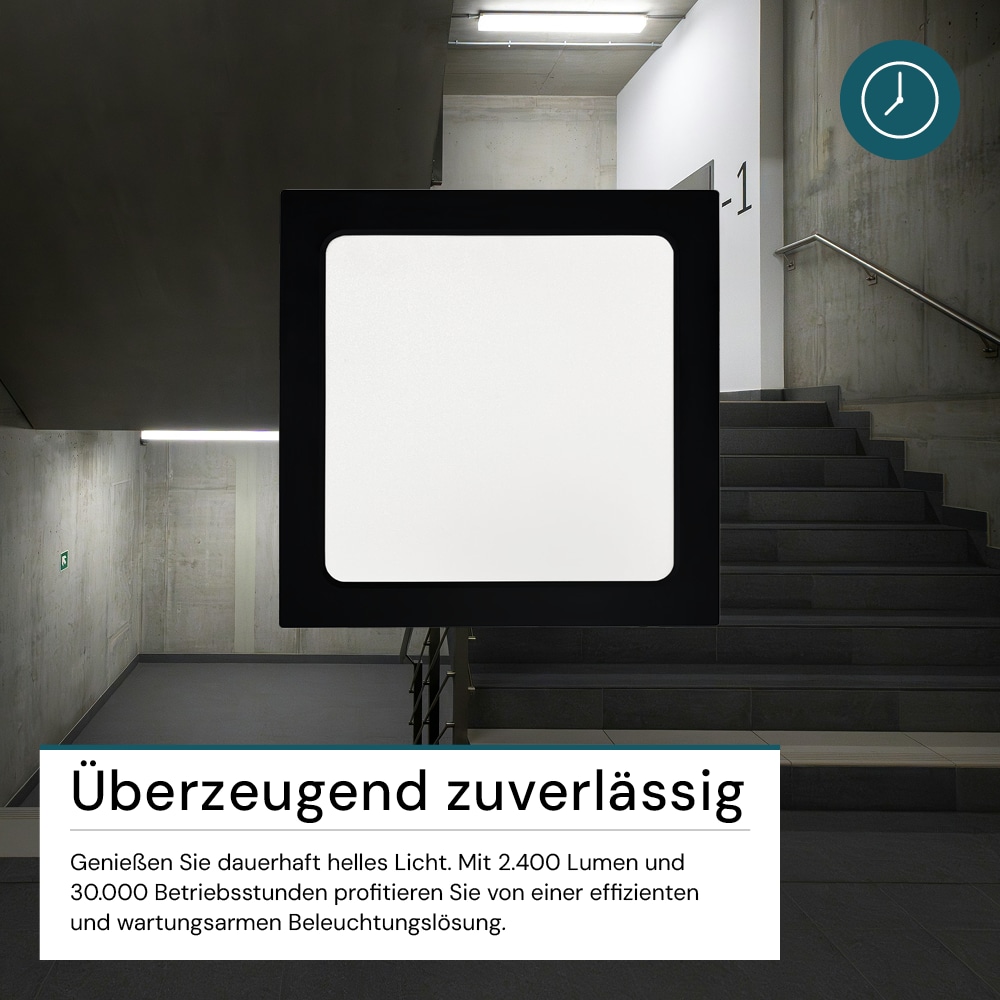 LUXULA LED-Deckenleuchte, 24W, EEK: F, 2400lm, CCT, IP44, quadrat, schwarz