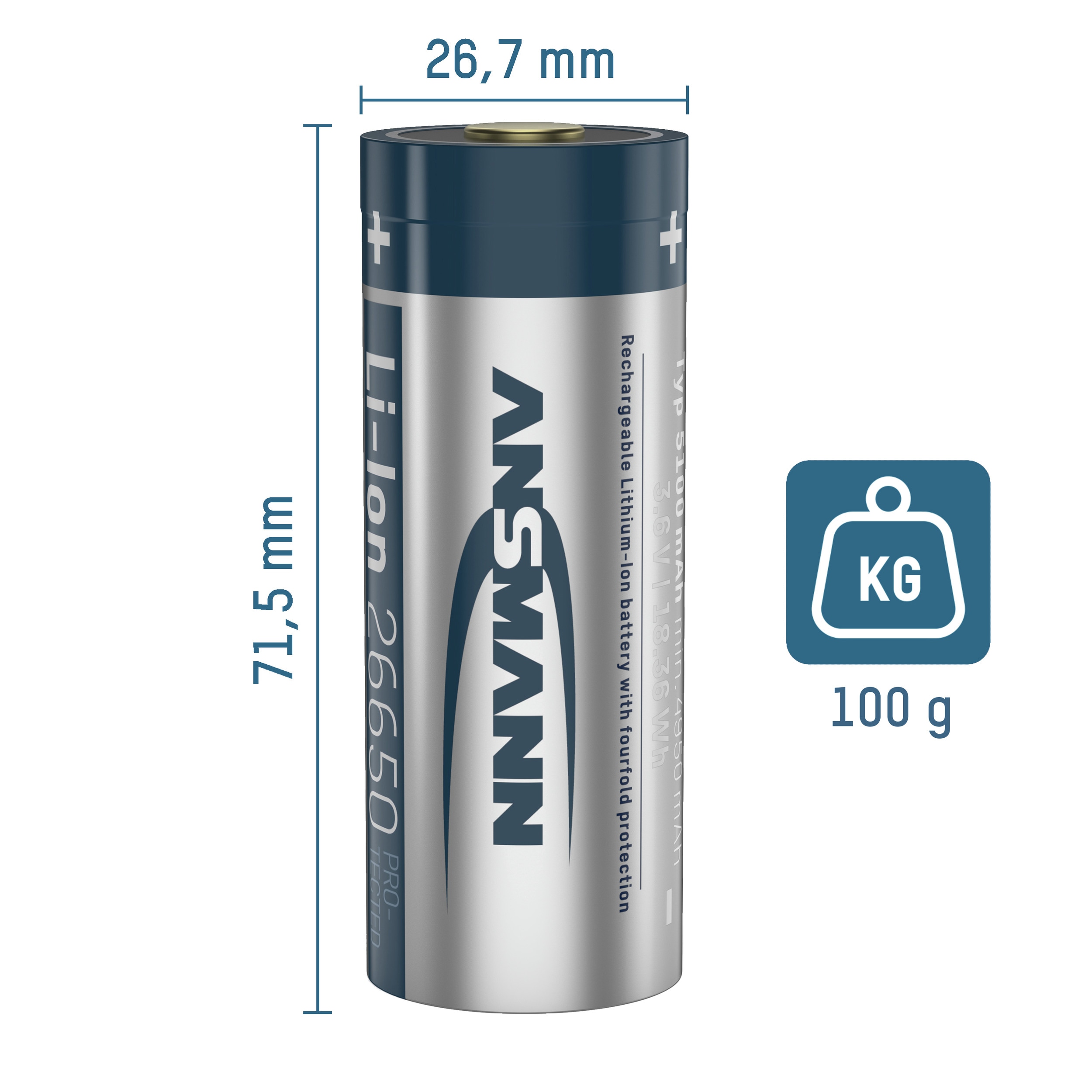 ANSMANN Li-Ion-Spezial-Akku 26650, 3,6 V, 5100mAh, mit USB-C Ladebuchse ANSMANN Li-Ion-Spezial-Akku 26650, 3,6 V, 5100mAh, mit USB-C Ladebuchse