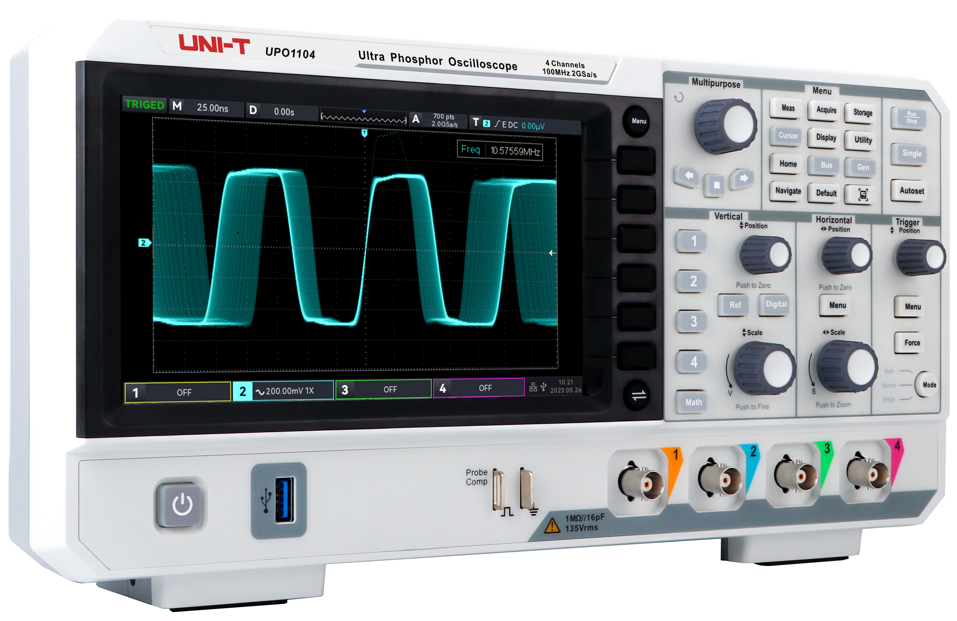 UNI-T Speicher-Oszilloskop UPO1104, 4 Kanal, 100 MHz, 2 GSa/s UNI-T Speicher-Oszilloskop UPO1104, 4 Kanal, 100 MHz, 2 GSa/s