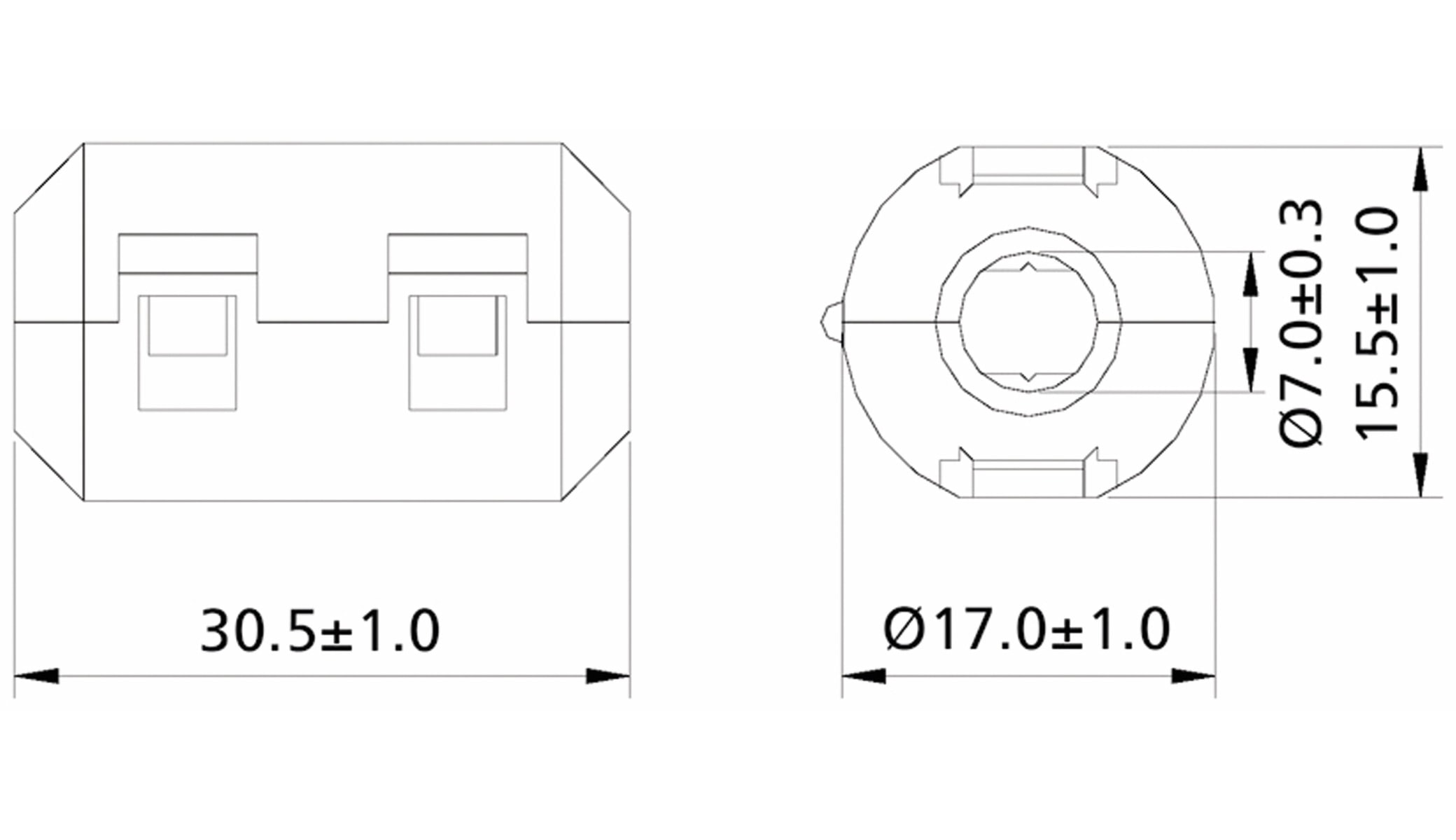 Klappferrit, Entstörfilter RF75 150 Ω für Kabeldurchmesser 7,0 mm (Max.) Klappferrit, Entstörfilter RF75 150 Ω für Kabeldurchmesser 7,0 mm (Max.)