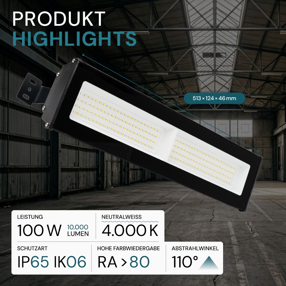 LUXULA LED-Hallenleuchte LX500141, HighBay, linear, 100W, 10000lm, 4000K LUXULA LED-Hallenleuchte LX500141, HighBay, linear, 100W, 10000lm, 4000K