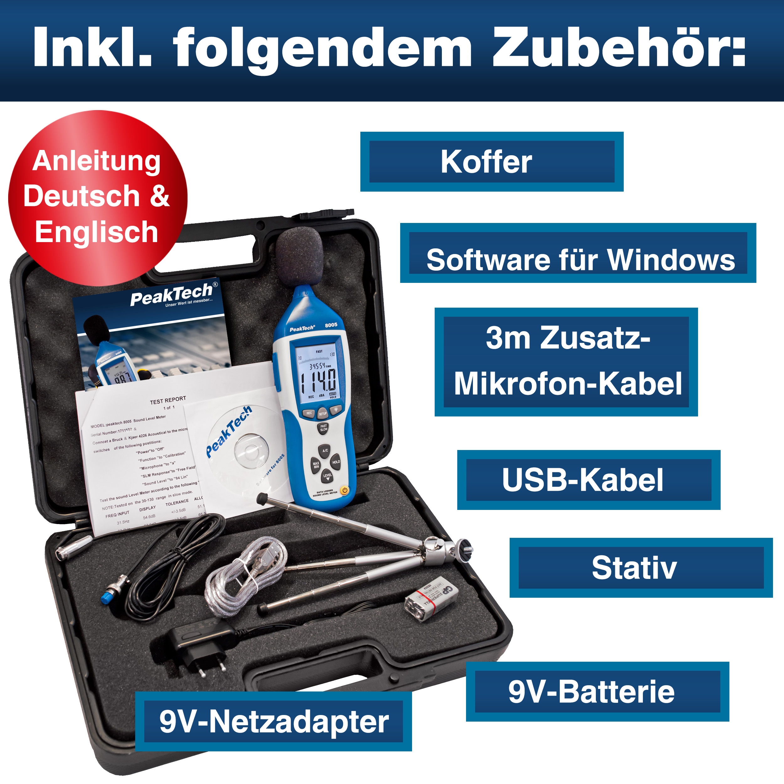 PEAKTECH Schallpegelmessgerät, P 8005, mit Datenlogger PEAKTECH Schallpegelmessgerät, P 8005, mit Datenlogger