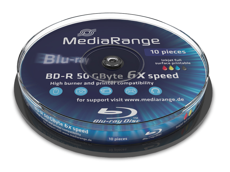 MEDIARANGE Blu-ray Disc BD-R 50 GB, Spindel, Inkjet printable, 10 Stück MEDIARANGE Blu-ray Disc BD-R 50 GB, Spindel, Inkjet printable, 10 Stück