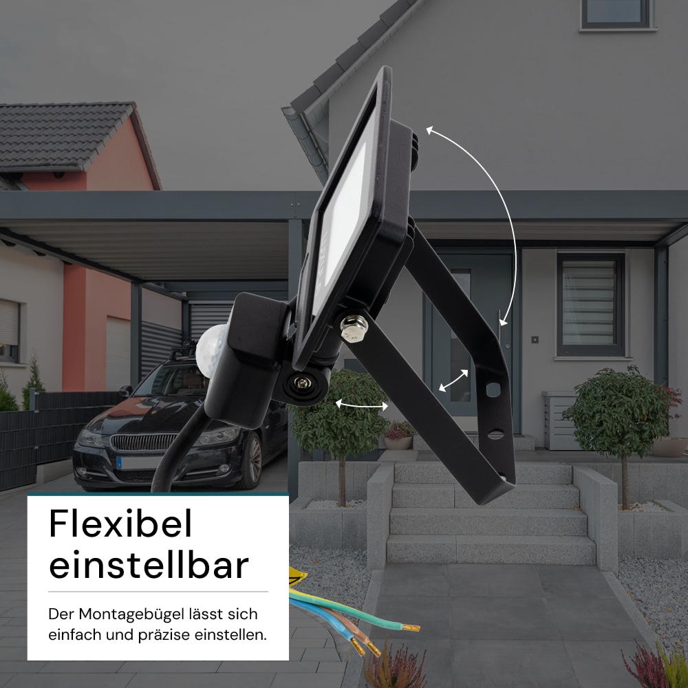 LUXULA LED-Fluter mit Bewegungsmelder, EEK: F, 10W, 1000lm, 3000K, schwarz