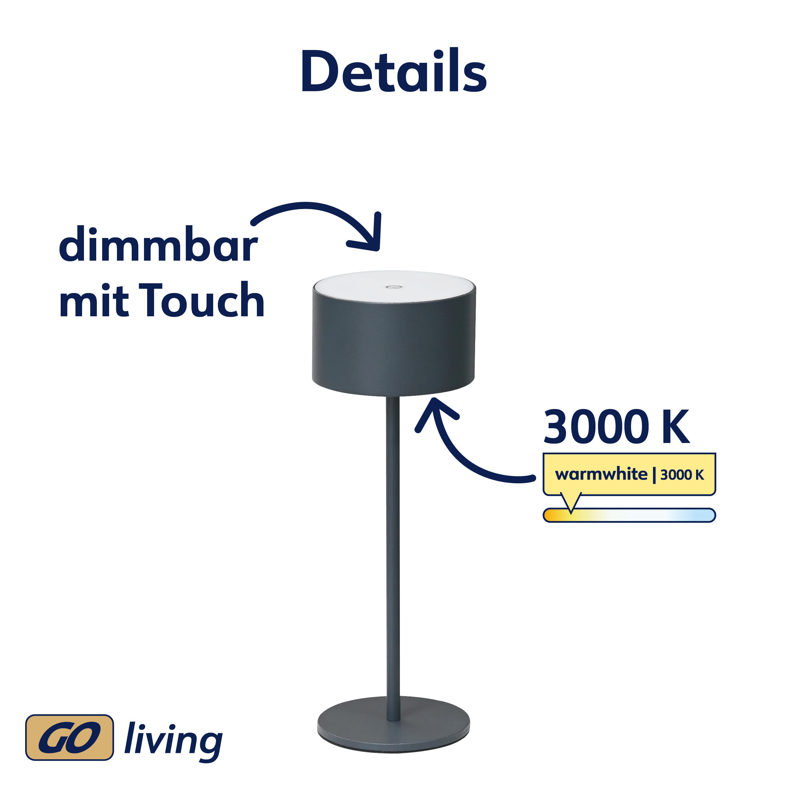 MÜLLER-LICHT LED-Akku-Tischleuchte Flora, 2 W, 110 lm, 3000 K, anthrazit